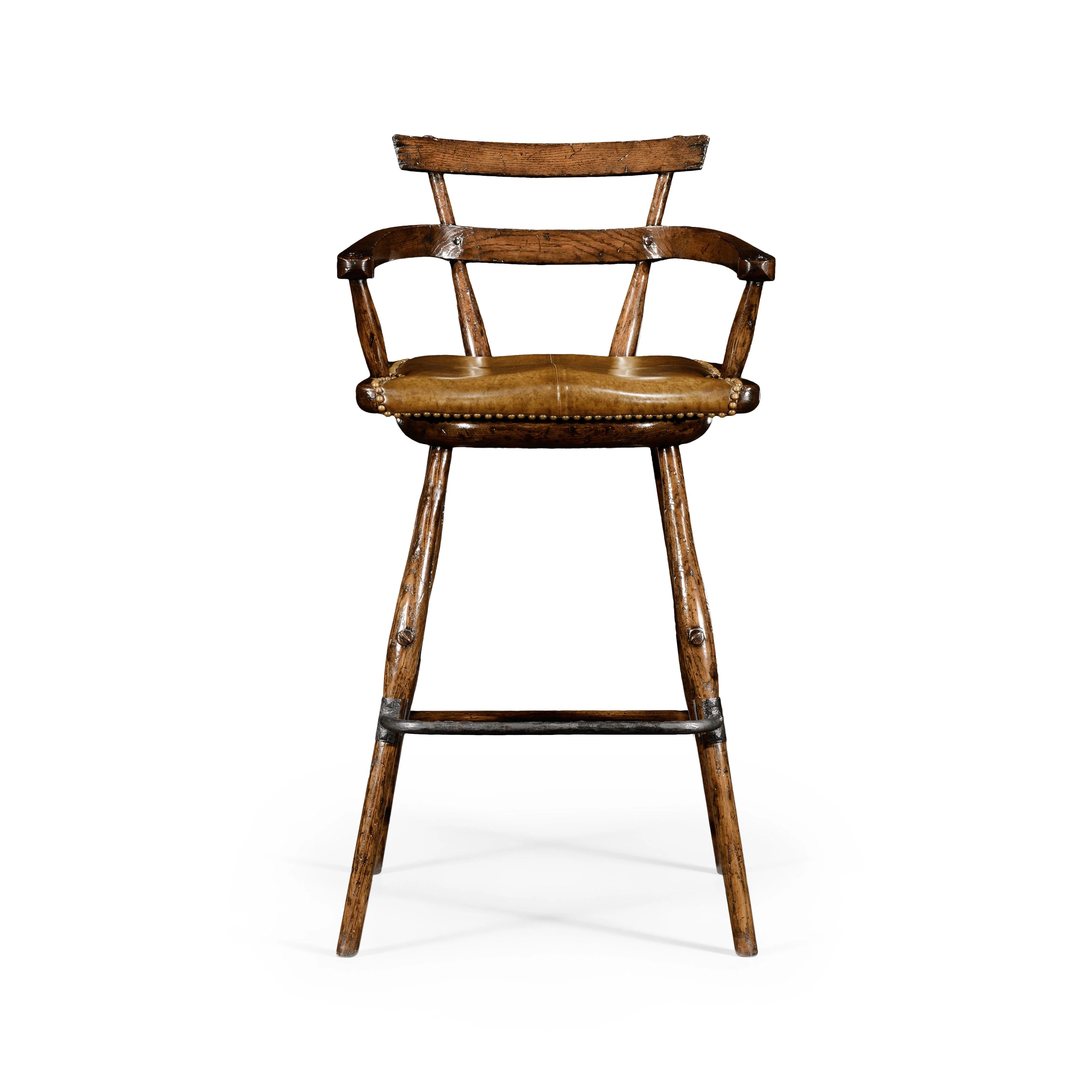 Casual Accents Tudor Oak Studded Leather Counter Stool - Remutear