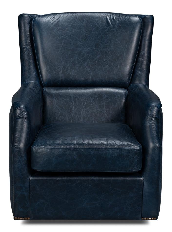 Baker Leather Swivel Chair - Chateau Blue - Remutear