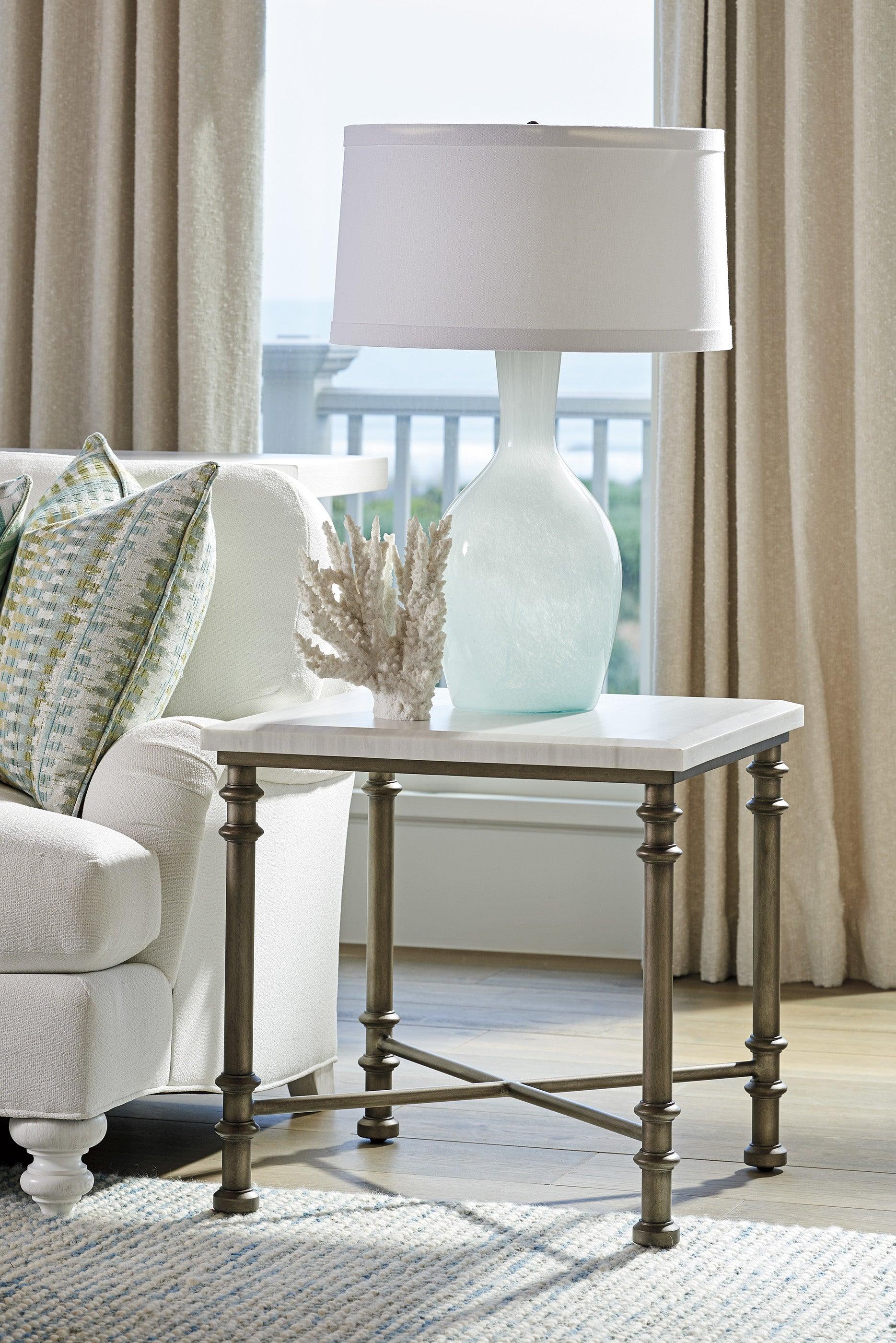 Ocean Breeze Flagler Square Marble Top End Table - Remutear