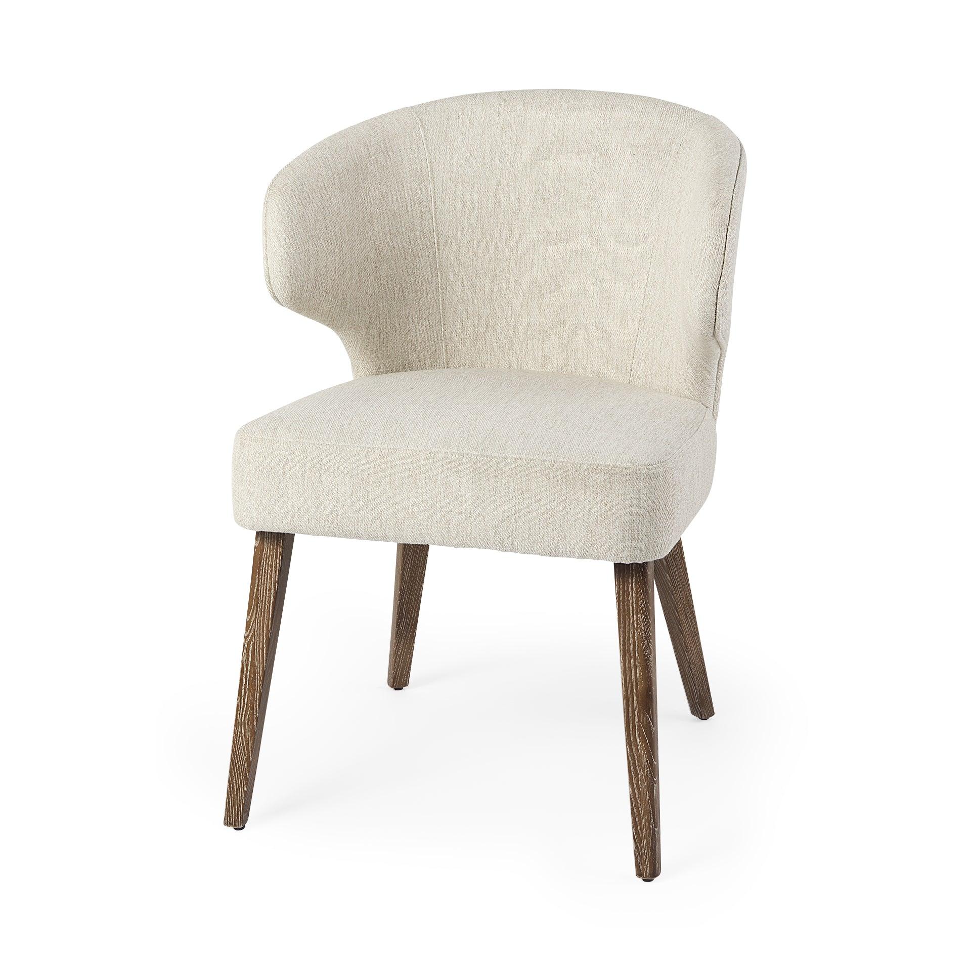 Niles 22.5L x 24.0W x 32.0H Cream Fabric Seat W/ Medium Brown Wooden Legs Wingback  Dining Chair - Remutear