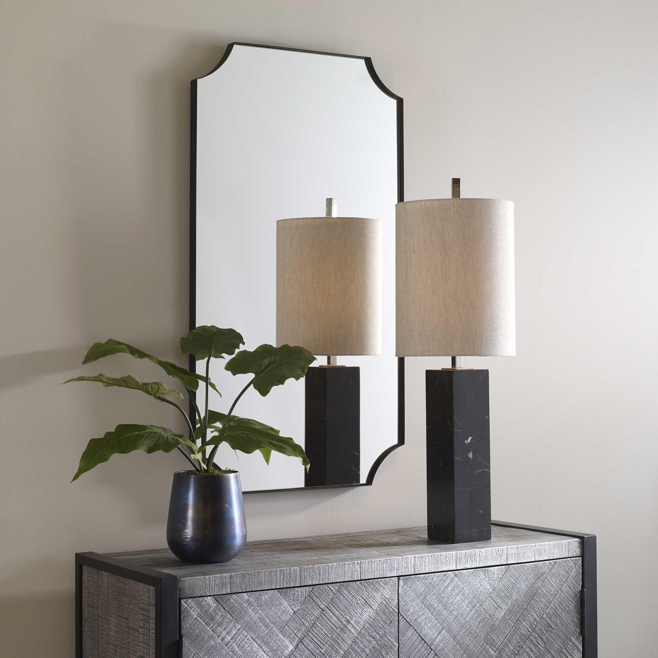 LENNOX BLACK SCALLOPED CORNER MIRROR - Remutear