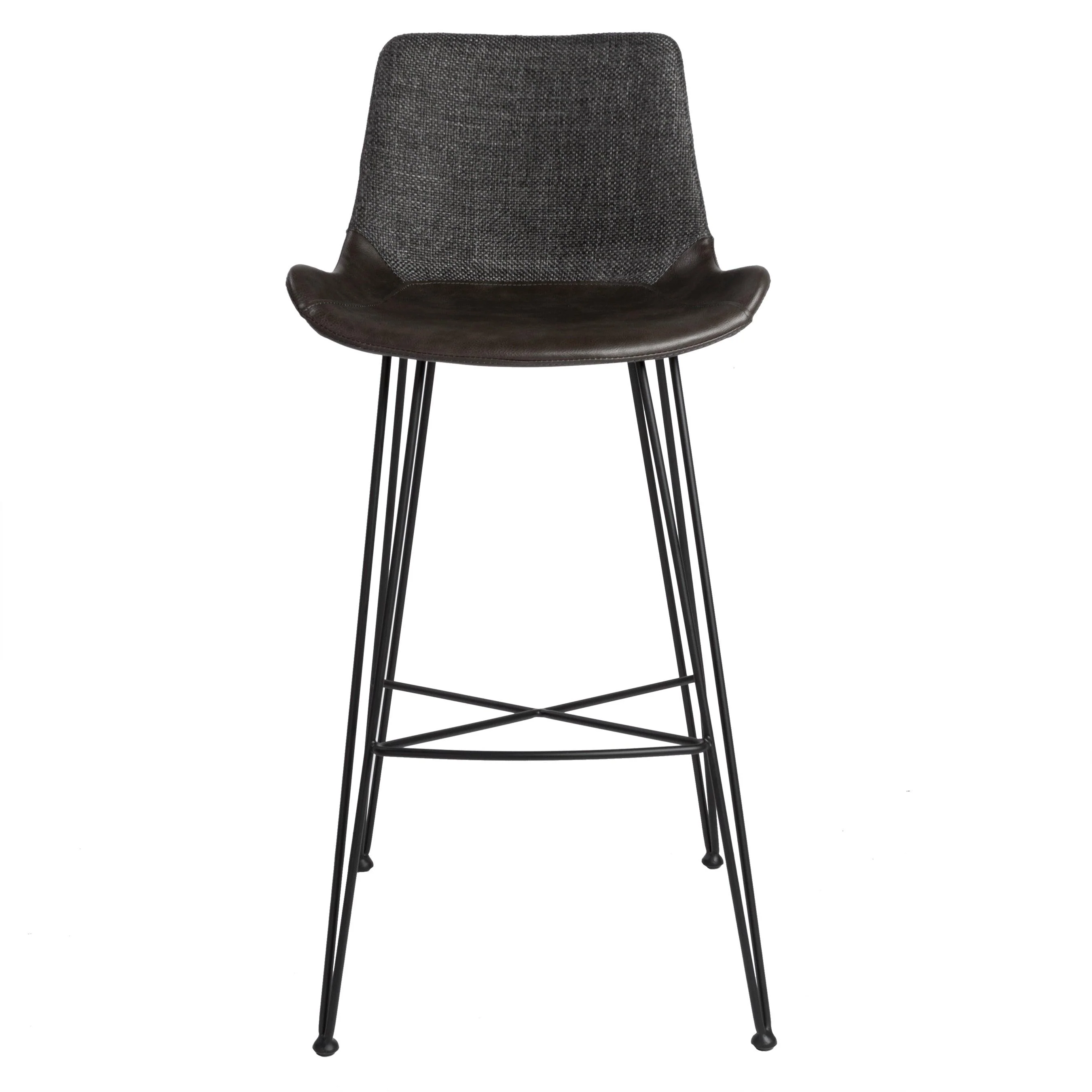 Alisa Bar Stool in Dark Gray Fabric and Dark Gray PU with Matte Black Legs - Set of 1 - Remutear