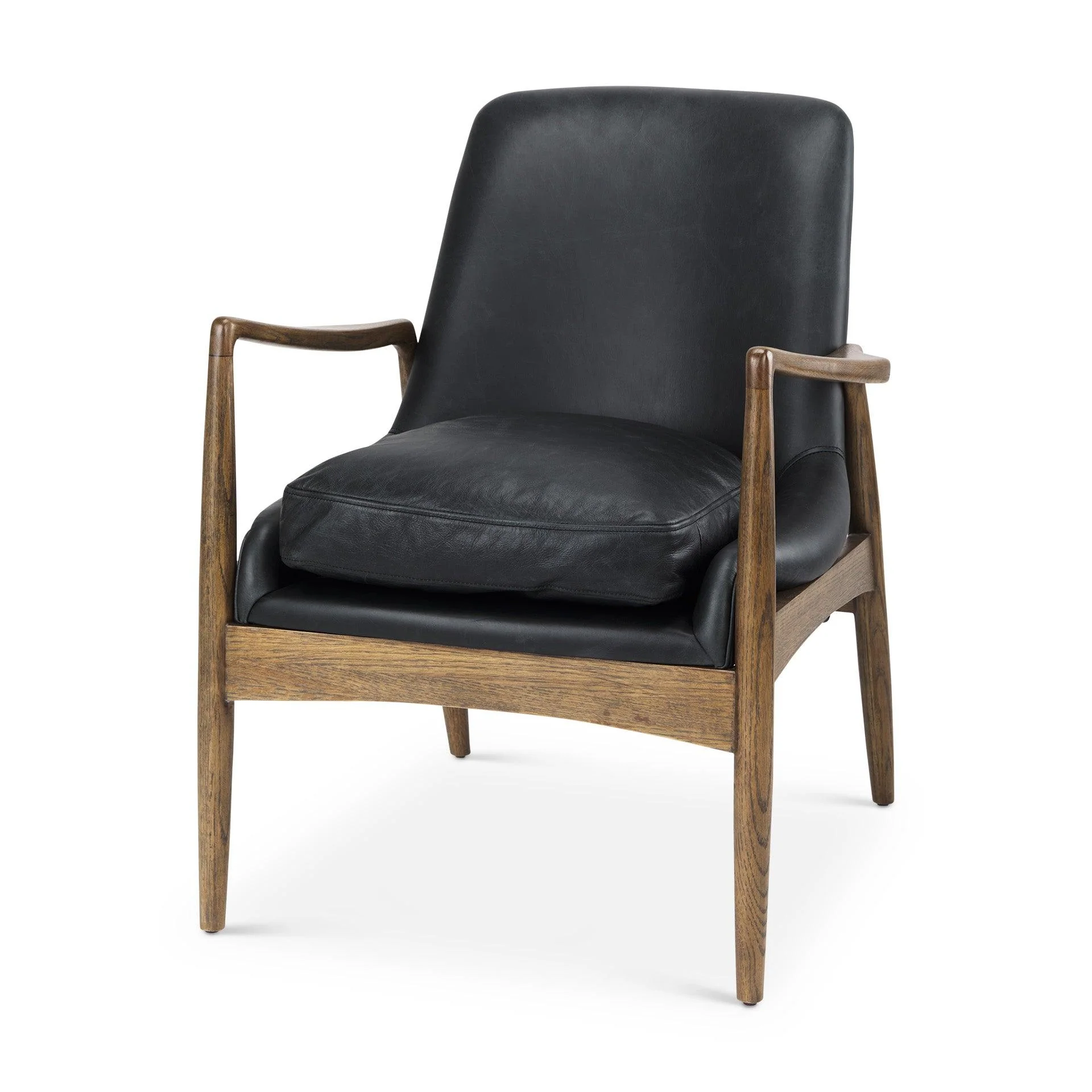 Westan Black Genuine Leather W/Medium Brown Wood Accent Chair - Remutear