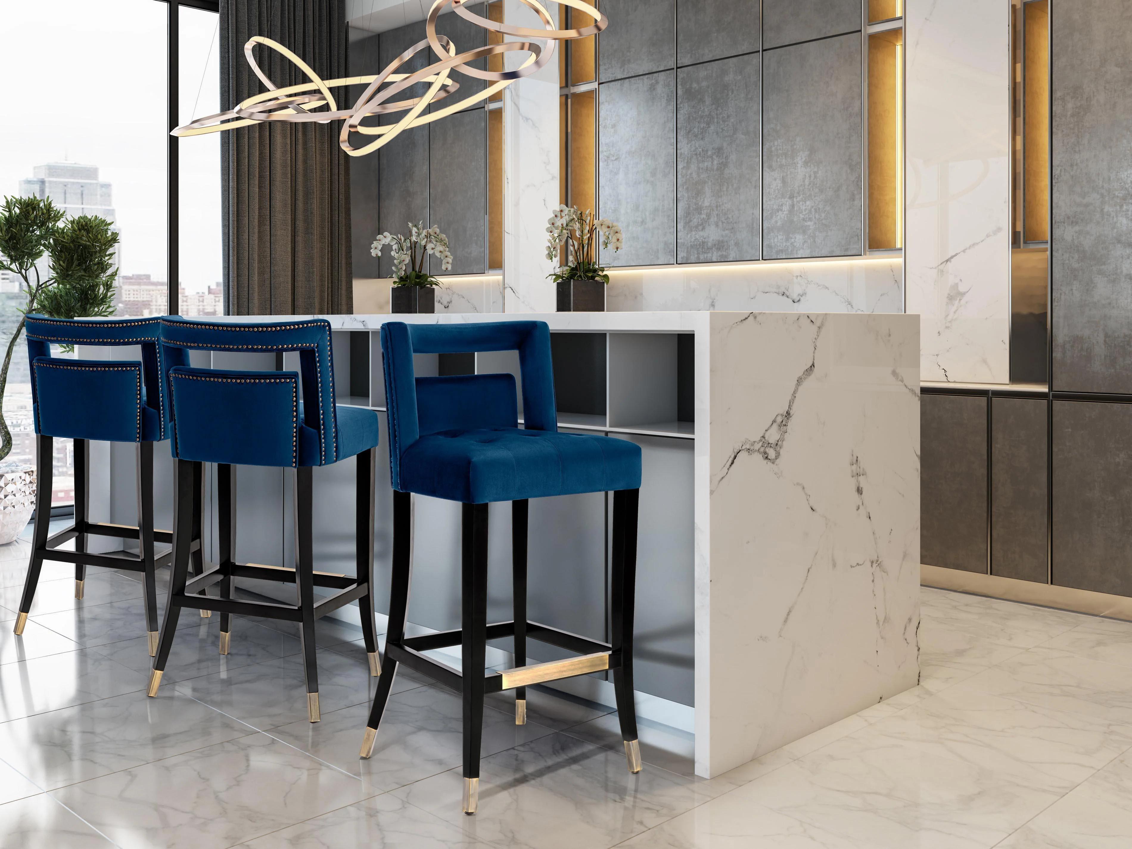 Hart Navy Velvet Counter Stool - Remutear