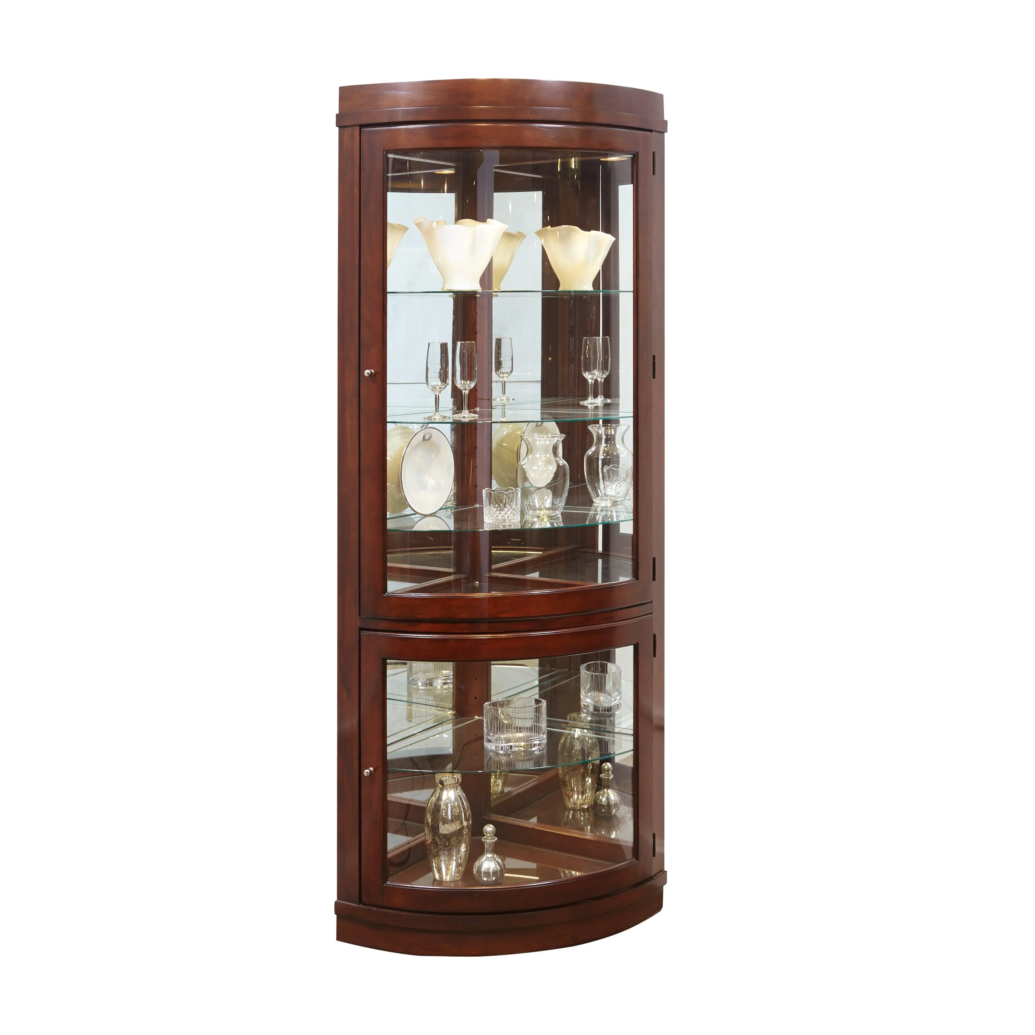 Curved  5 Shelf Corner Curio Cabinet - Remutear