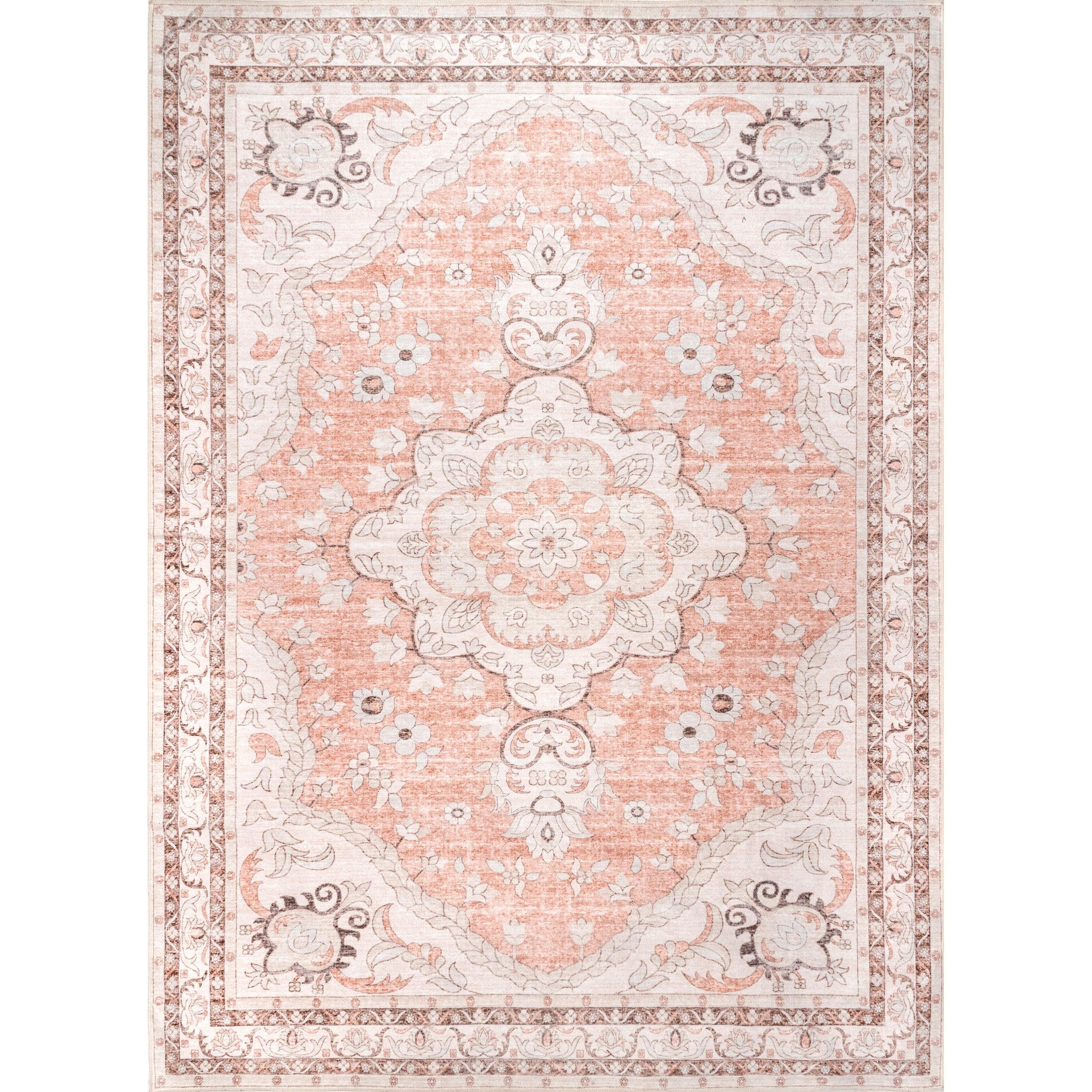 Tracie Machine Washable Floral Medallion Area Rug - Remutear
