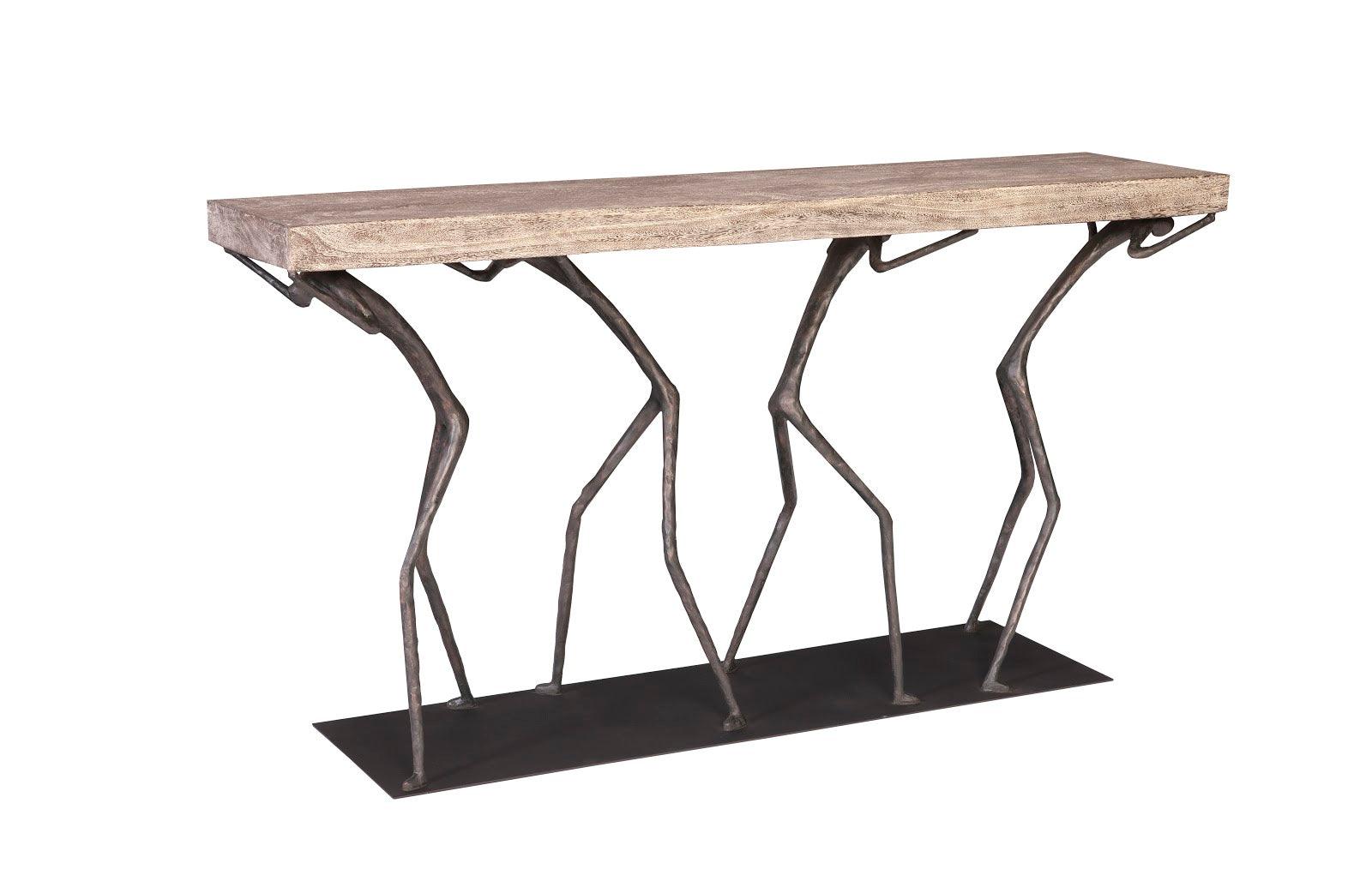 Atlas Console Table, Chamcha Wood, Gray Stone Finish, Metal - Remutear