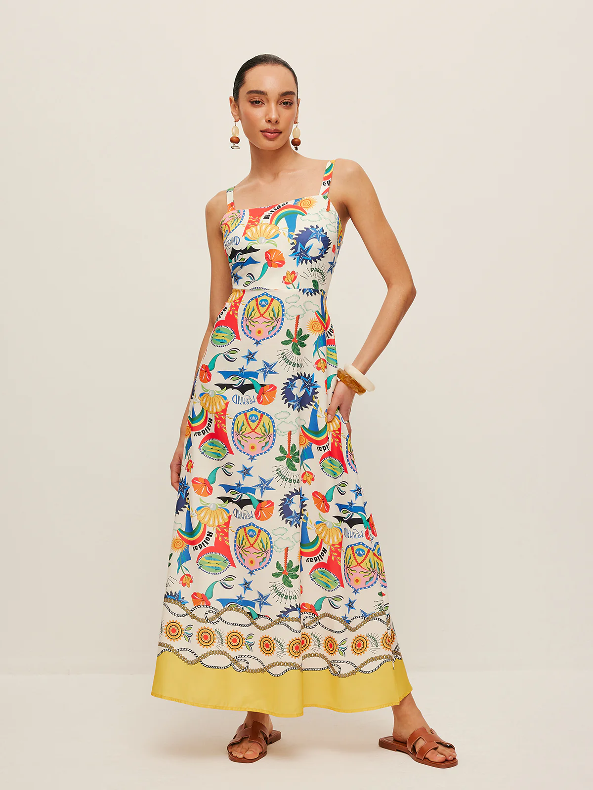 Colorful Print Strappy Dress - Remutear