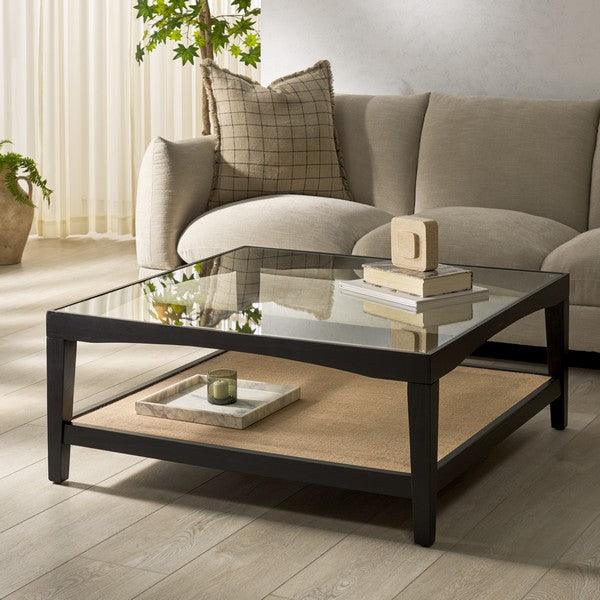 Nicolella Square Glass And Linen Coffee Table - Remutear