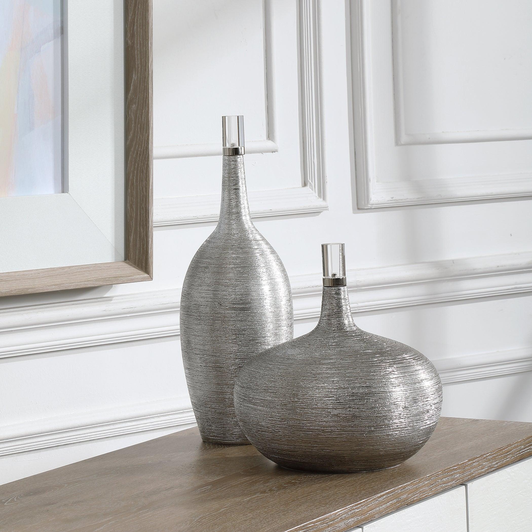 GATSBY SILVER RIBBED BOTTLES, SET OF 2 - Remutear