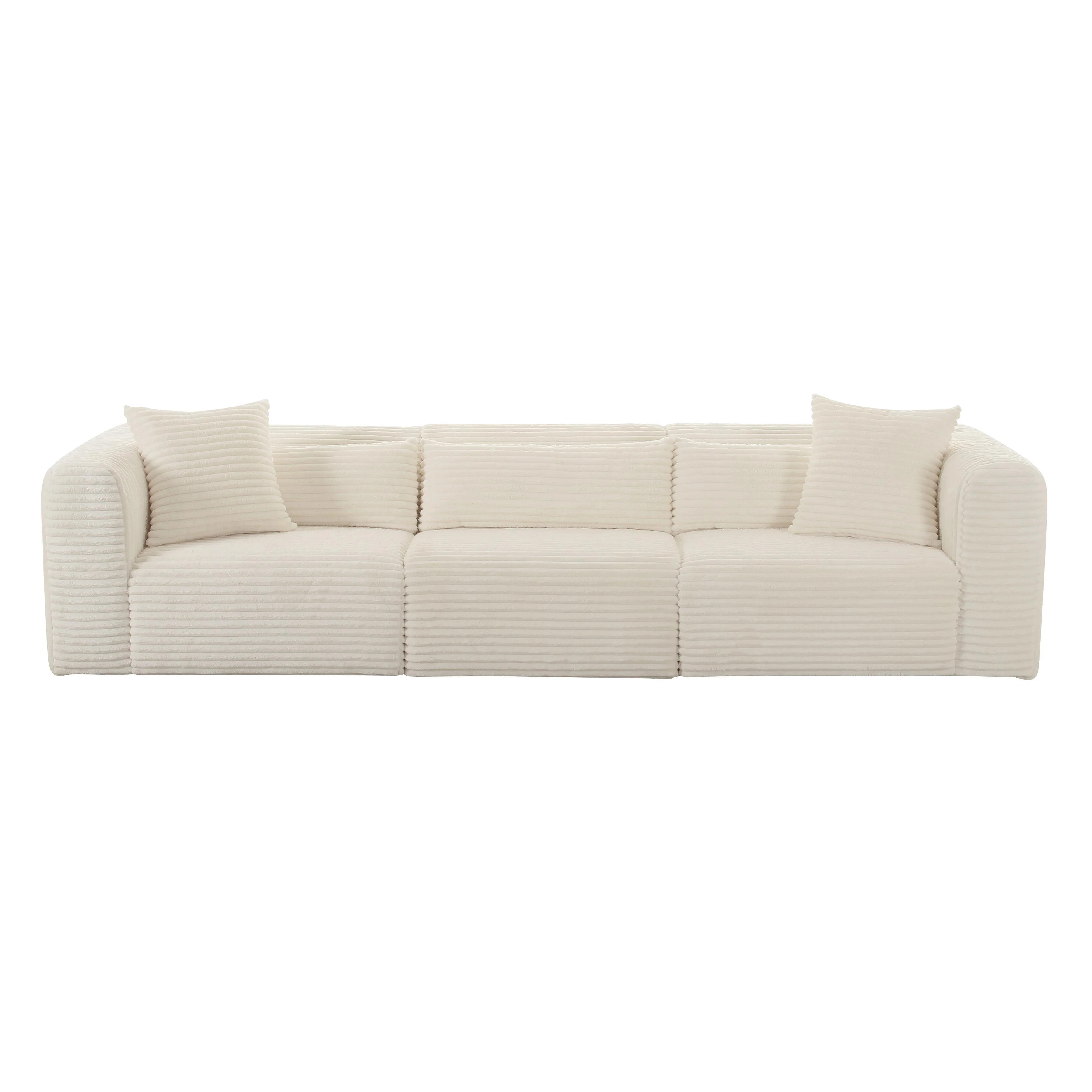 Tarra Fluffy Oversized Cream Corduroy Modular Sofa - Remutear