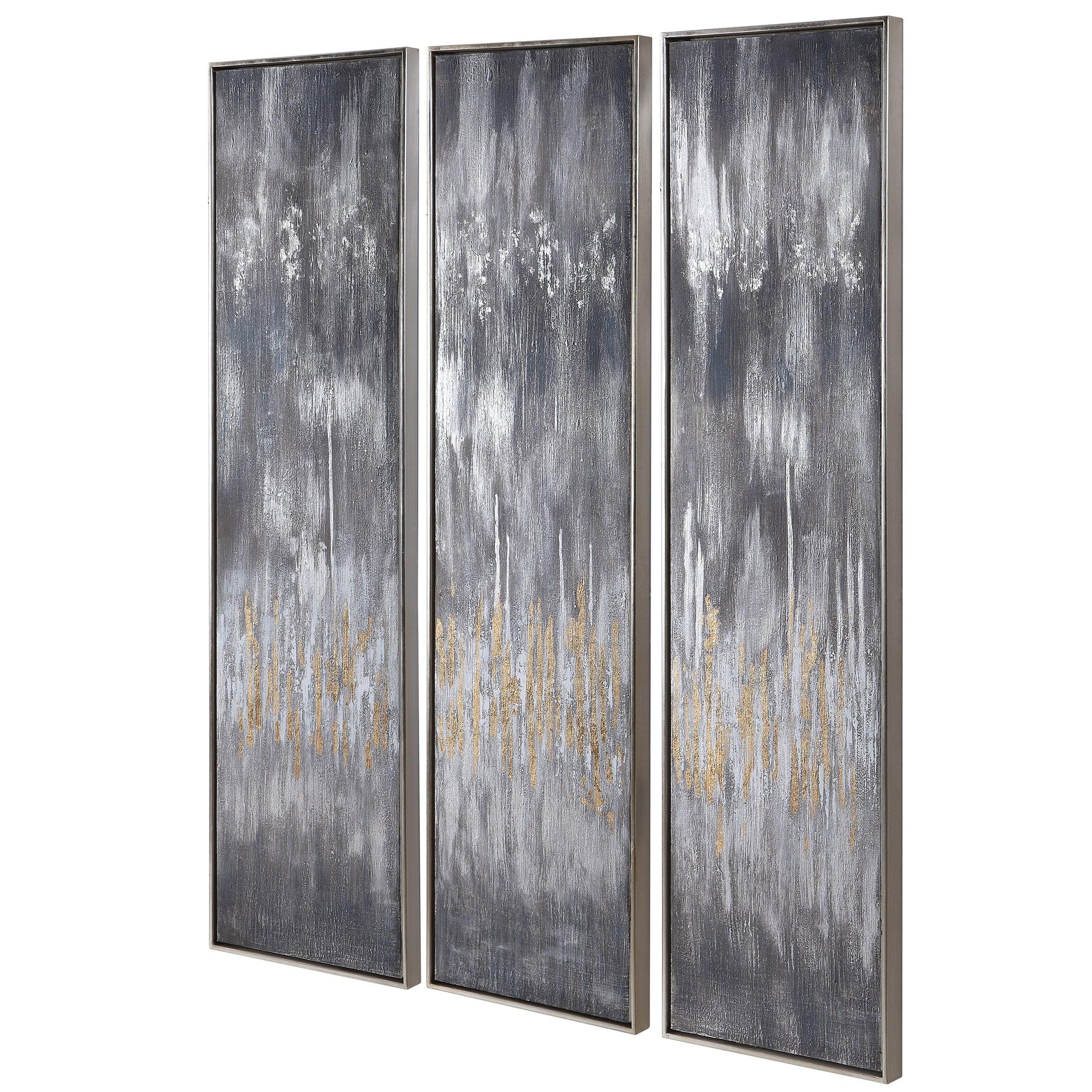 GRAY SHOWERS HAND PAINTED CANVASES, SET/3 - Remutear