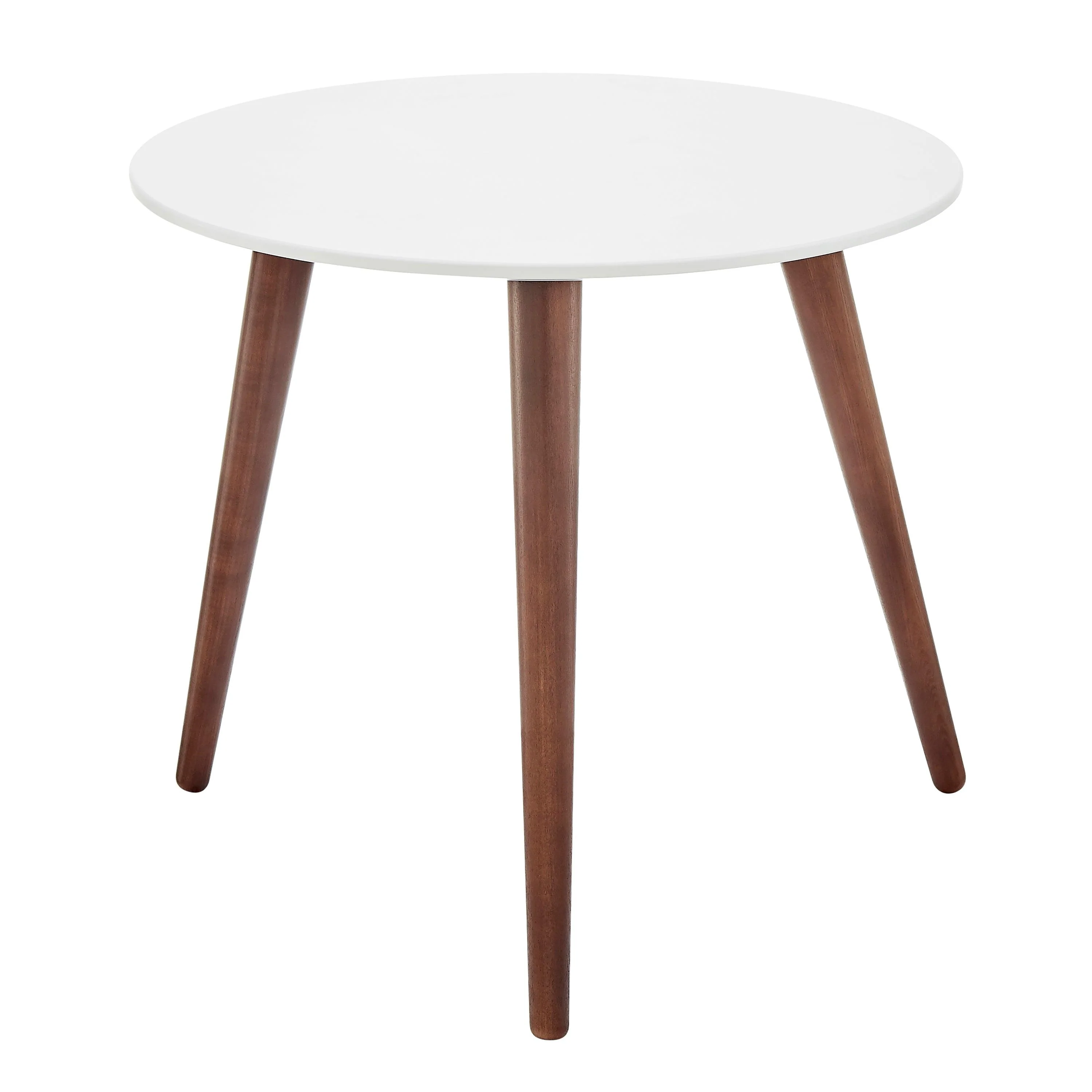 Manon Round Side Table in Matte White with Dark Walnut Legs - Remutear