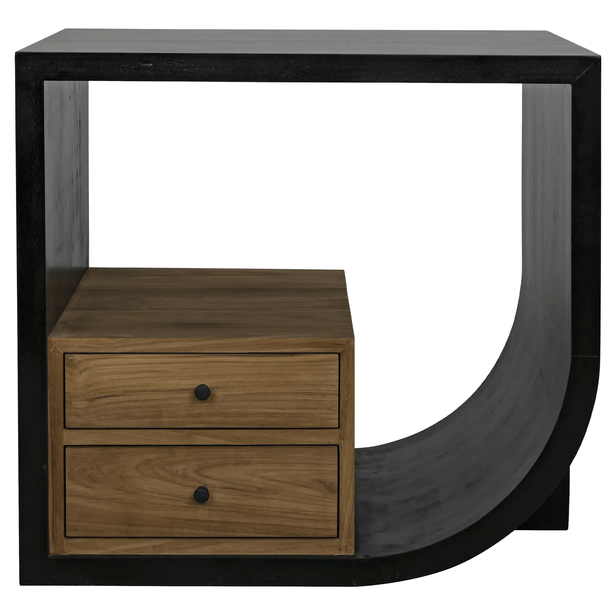 Burton Side Table, Right, Hand Rubbed Black and Teak - Remutear