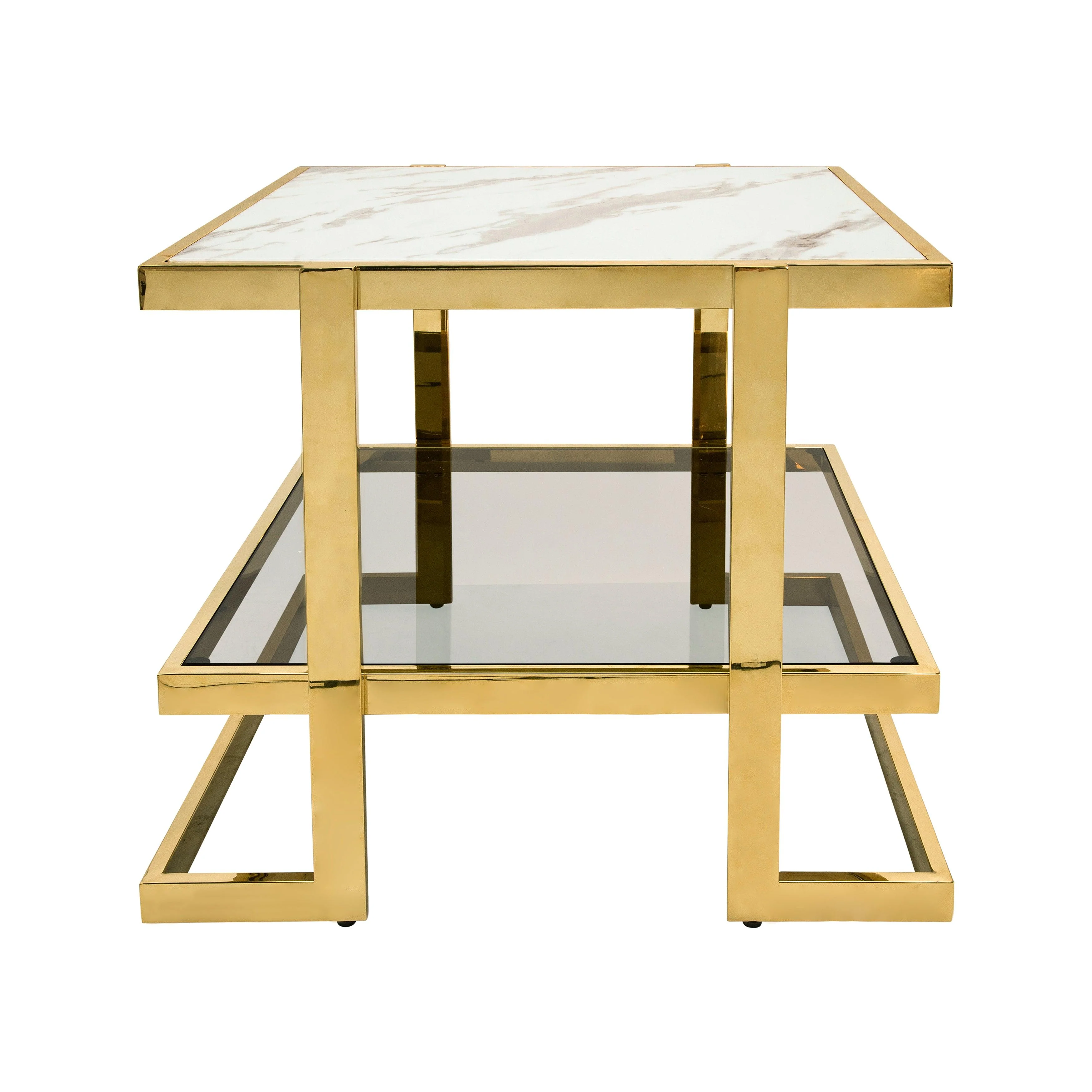Metal/marble Glass Side Table, Gold/white Kd - Remutear