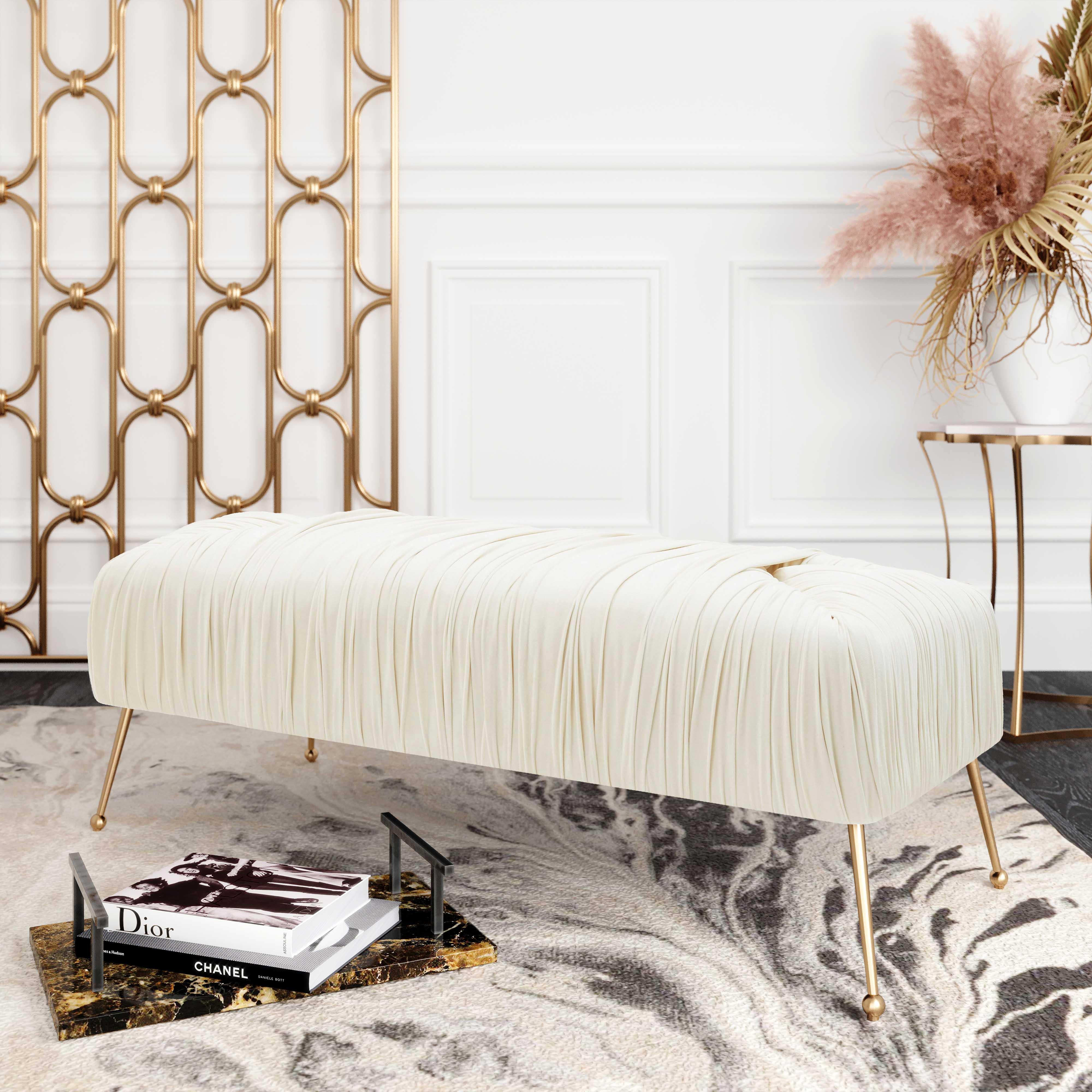 Jessica Cream Velvet Bench - Remutear