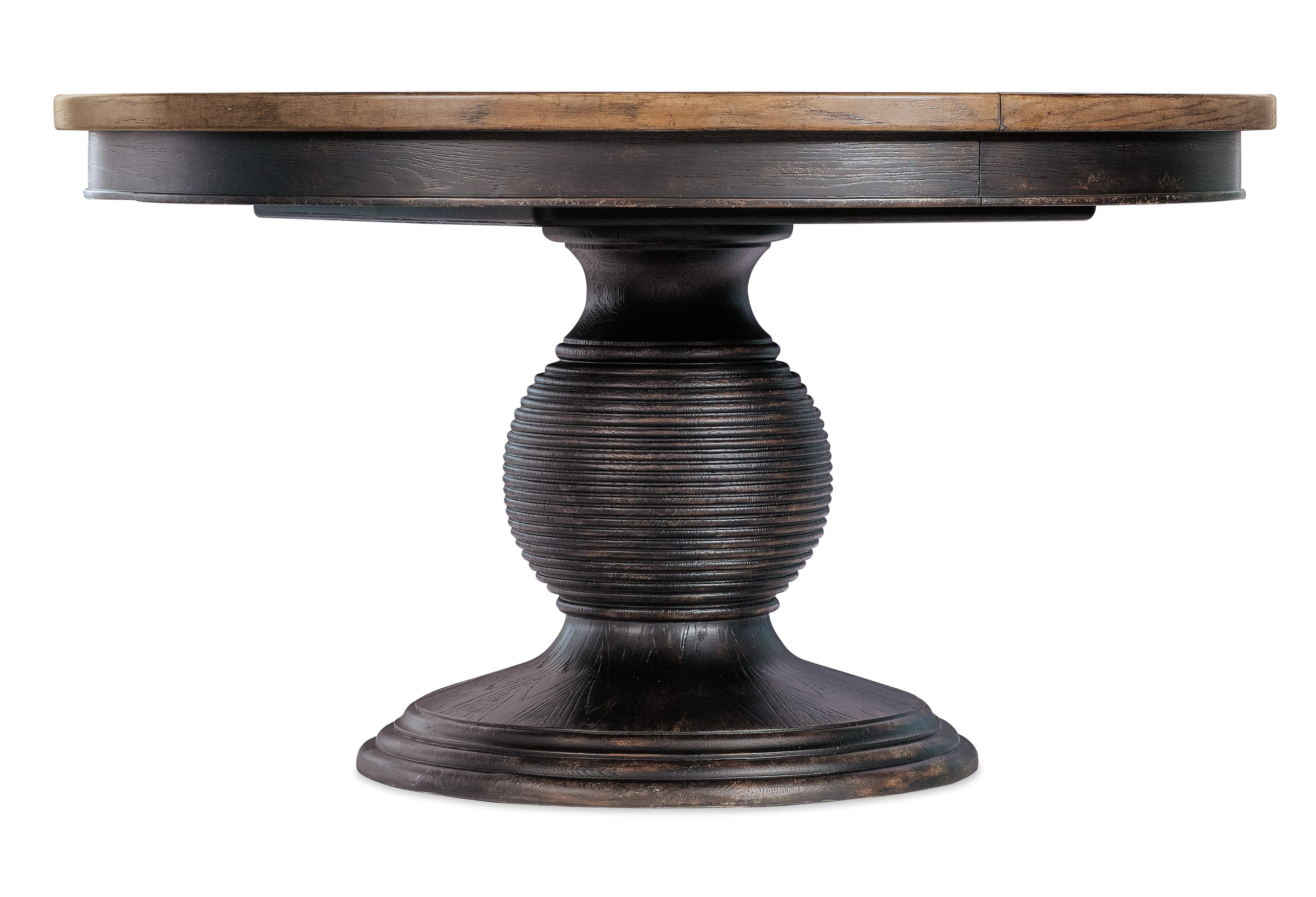 Americana Round Pedestal Dining Table w/1-22in leaf - Molasses - Remutear