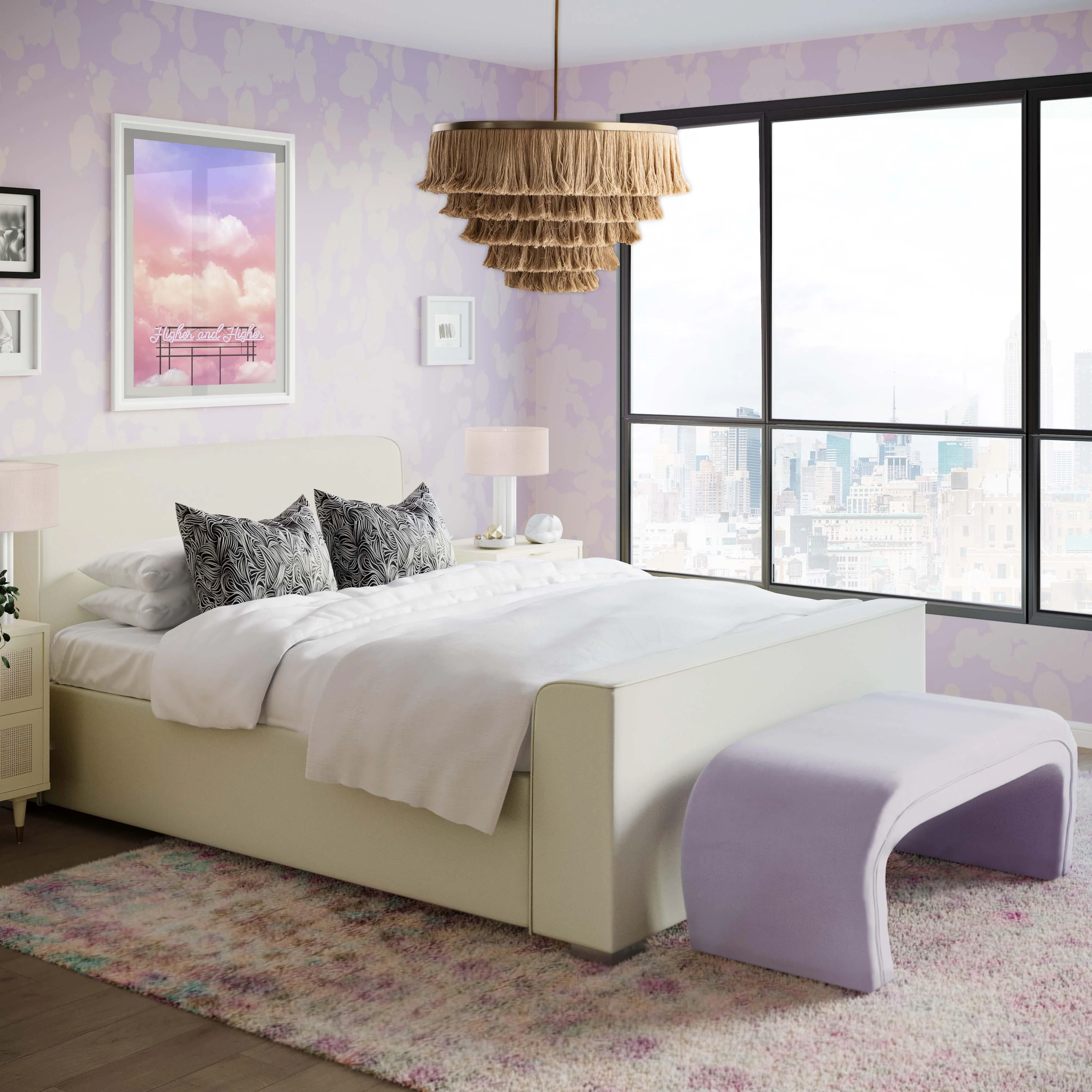 Kenya Lavender Velvet Bench - Remutear