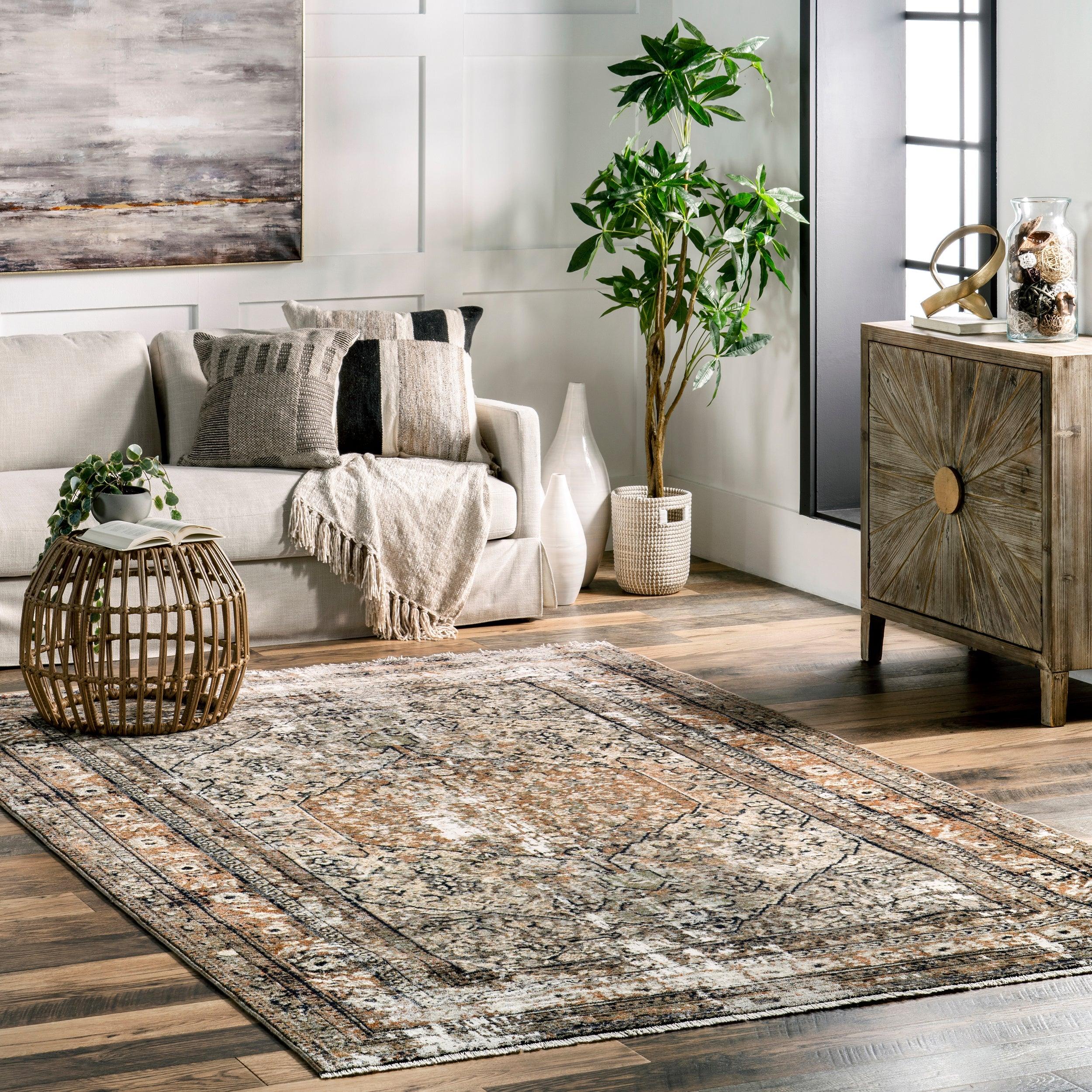 Charvi Distressed Medallion Fringe Area Rug - Remutear