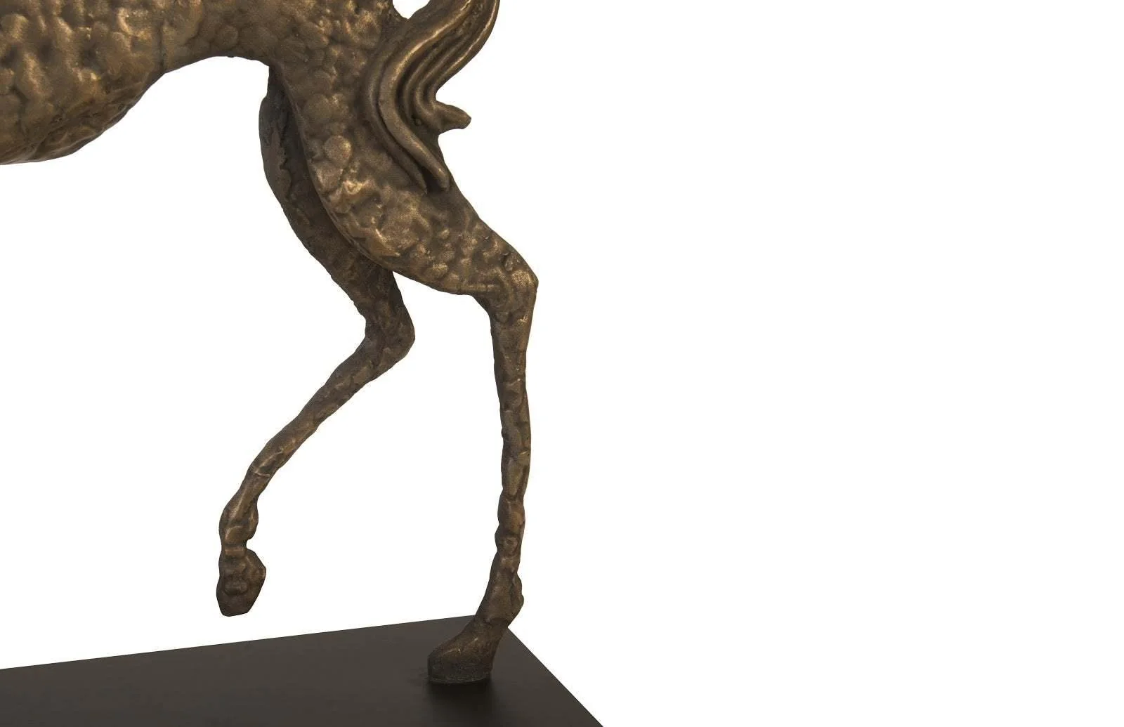 Prancing Horse Sculpture on Black Metal Base, Resin, Bronze Finish - Remutear