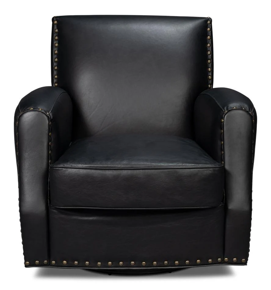 Taft Leather Swivel Chair - Onyx Black - Remutear