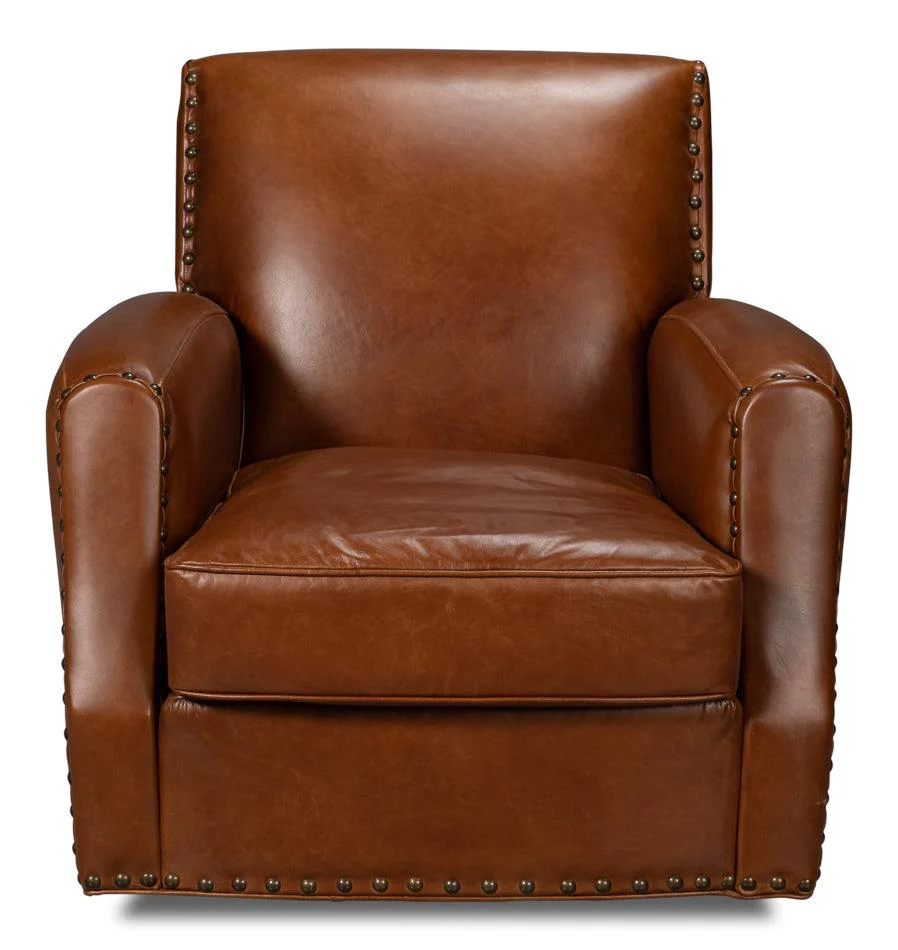 Taft Leather Swivel Chair - Havana Brown - Remutear