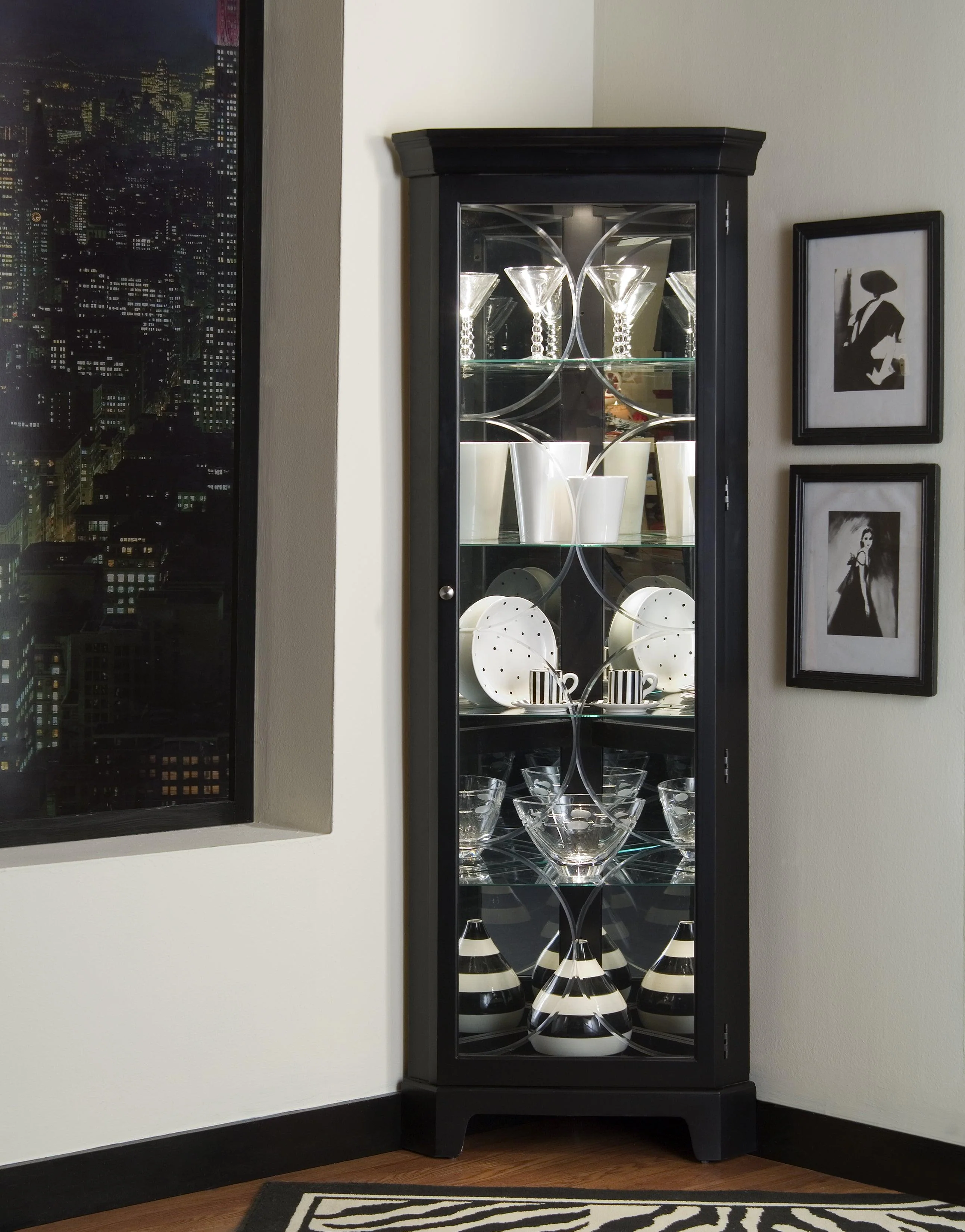 Lighted 4 Shelf Corner Curio Cabinet - Remutear