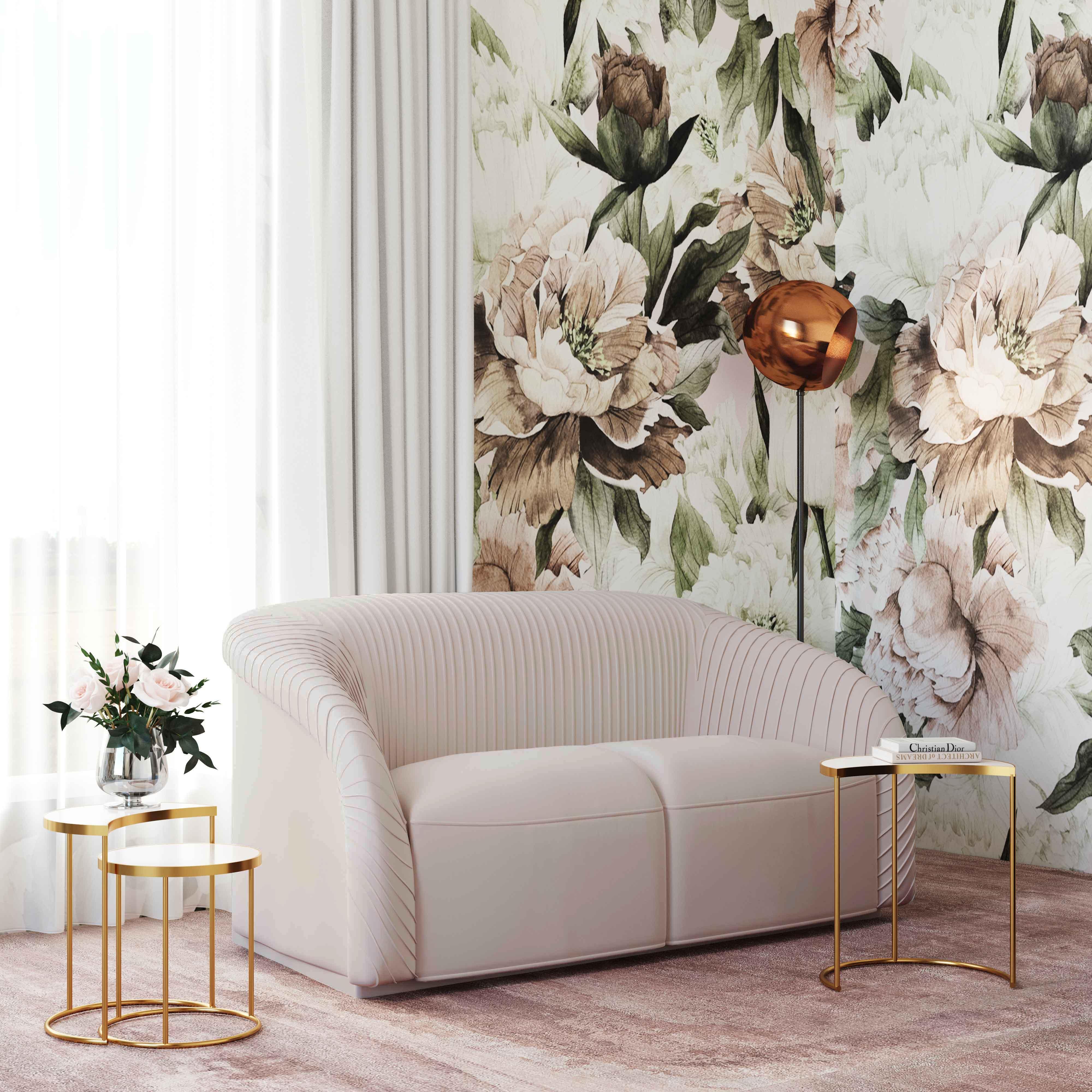Yara Pleated Beige Velvet Loveseat - Remutear