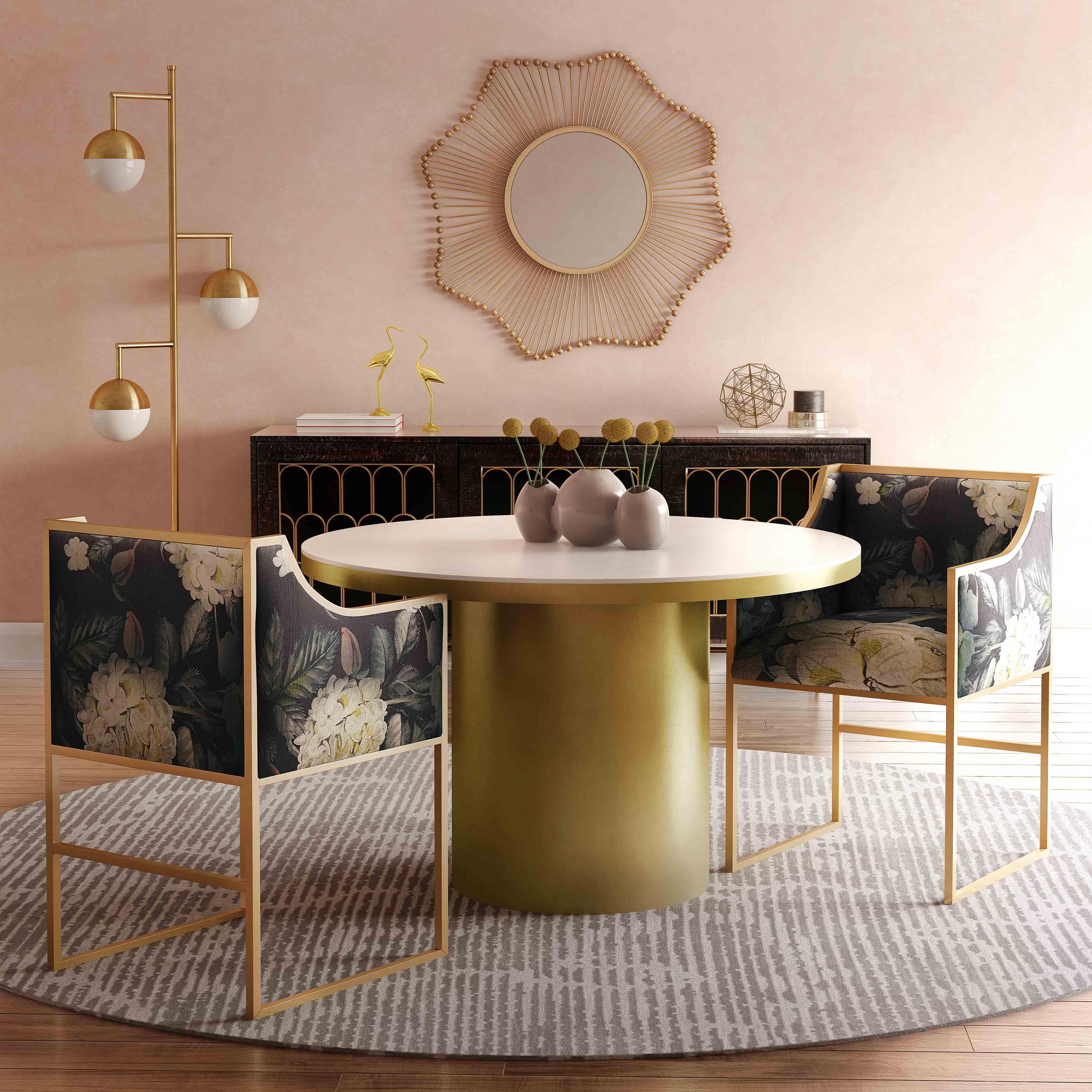 Atara Floral Velvet Gold Chair - Remutear