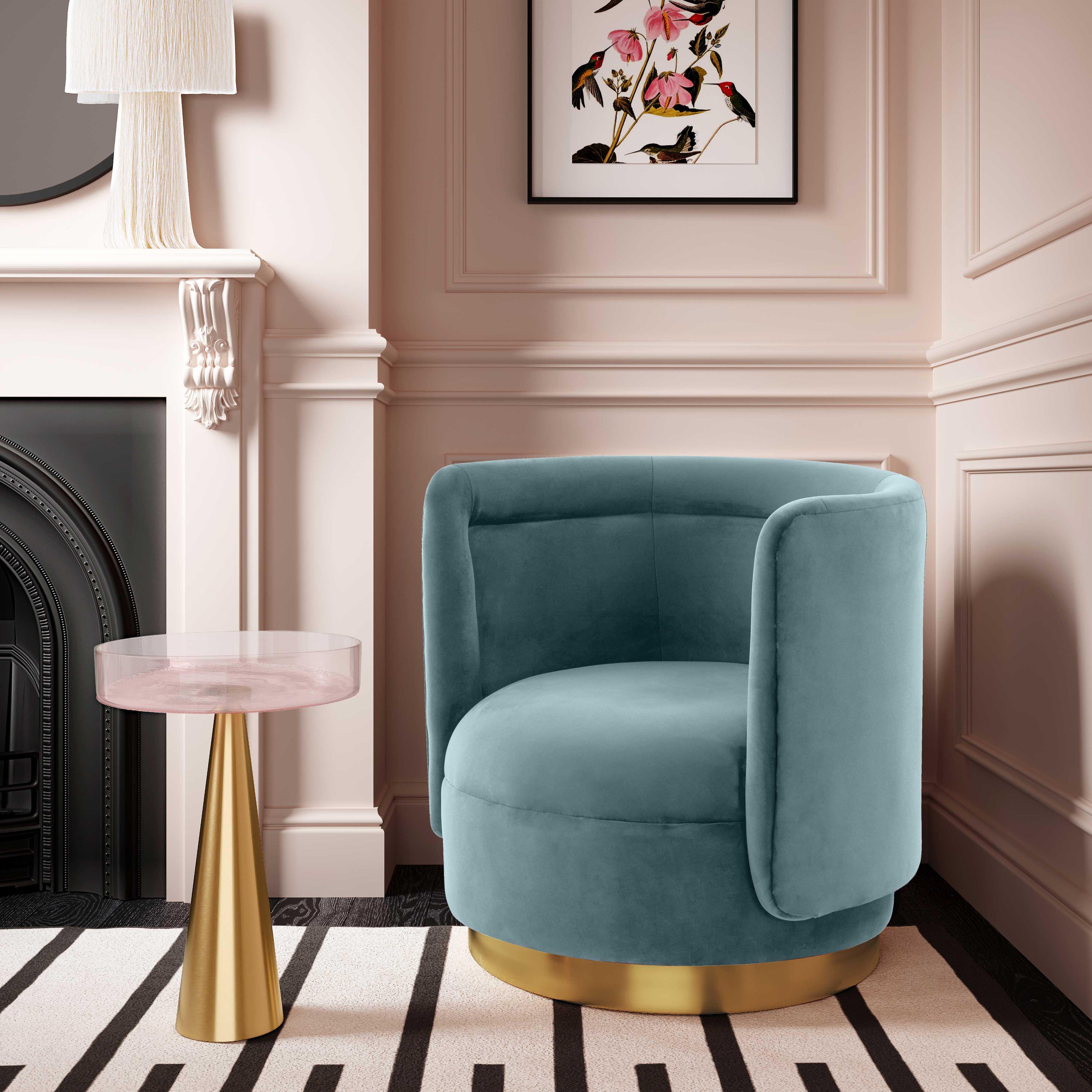 Remy Bluestone Velvet Swivel Chair - Remutear