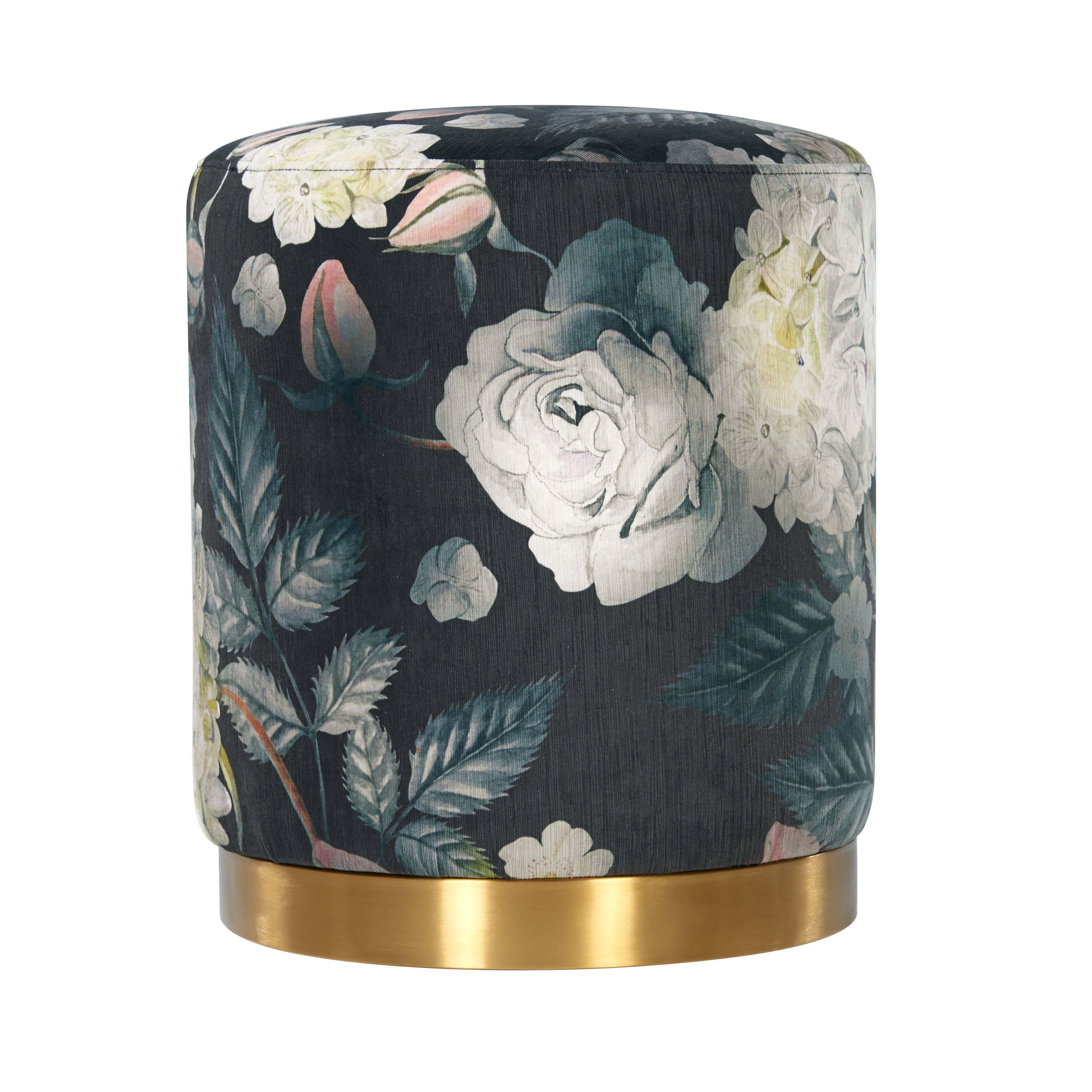 Opal Floral Velvet Ottoman with Gold Base - Remutear