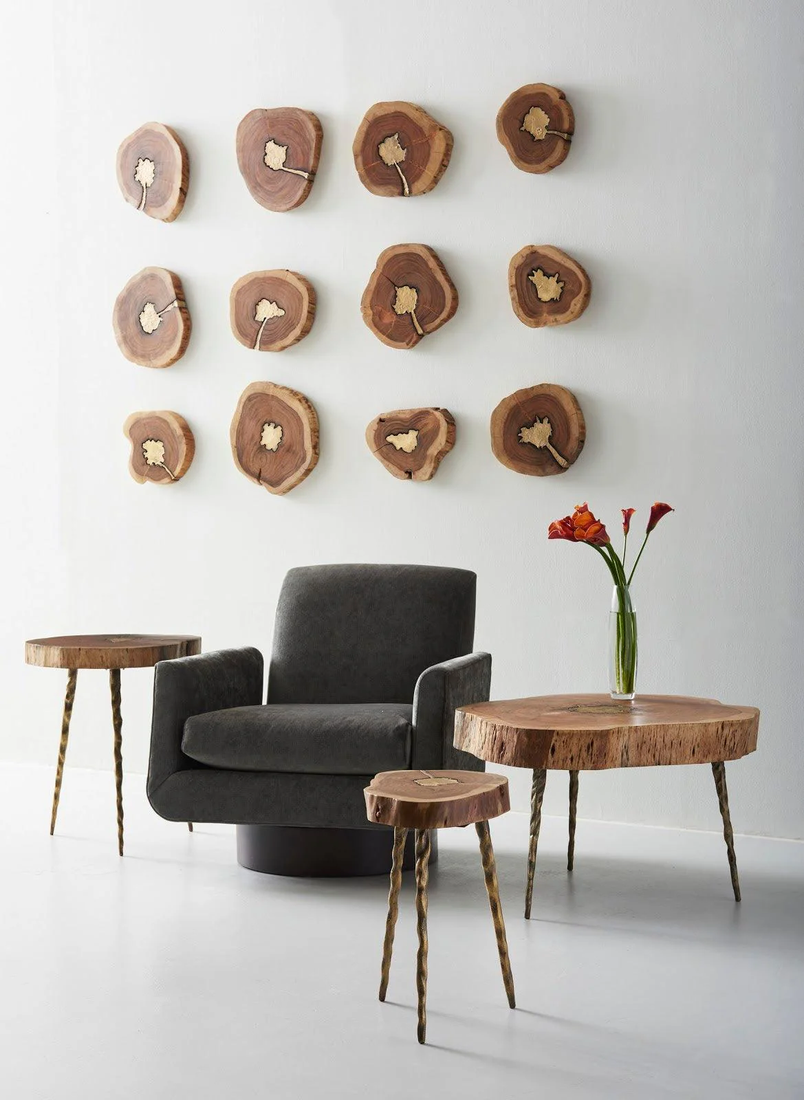 Molten Mirror Wall Tile, Poured Brass in Wood - Remutear