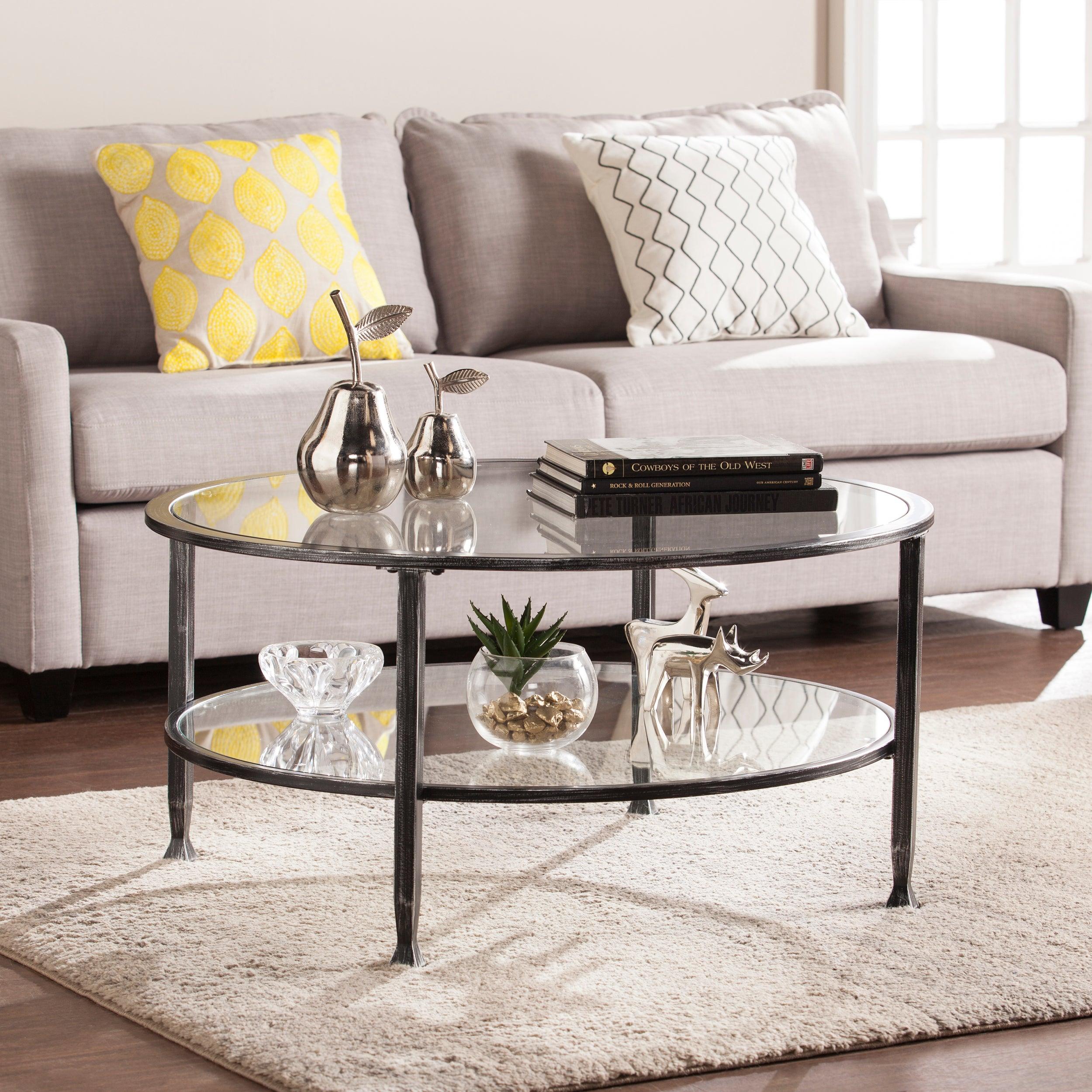 Jaymes Metal/Glass Round Cocktail Table - Black - Remutear