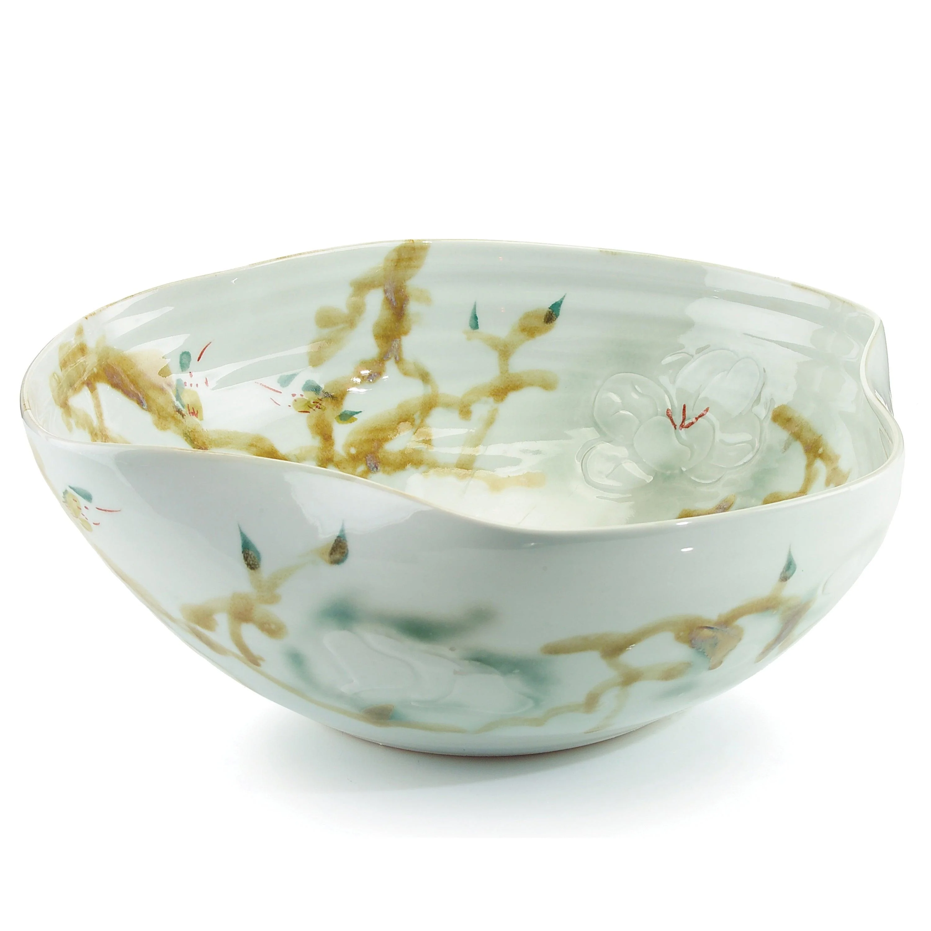 Curled-Rim Bowl In Greens And Yellows - Remutear