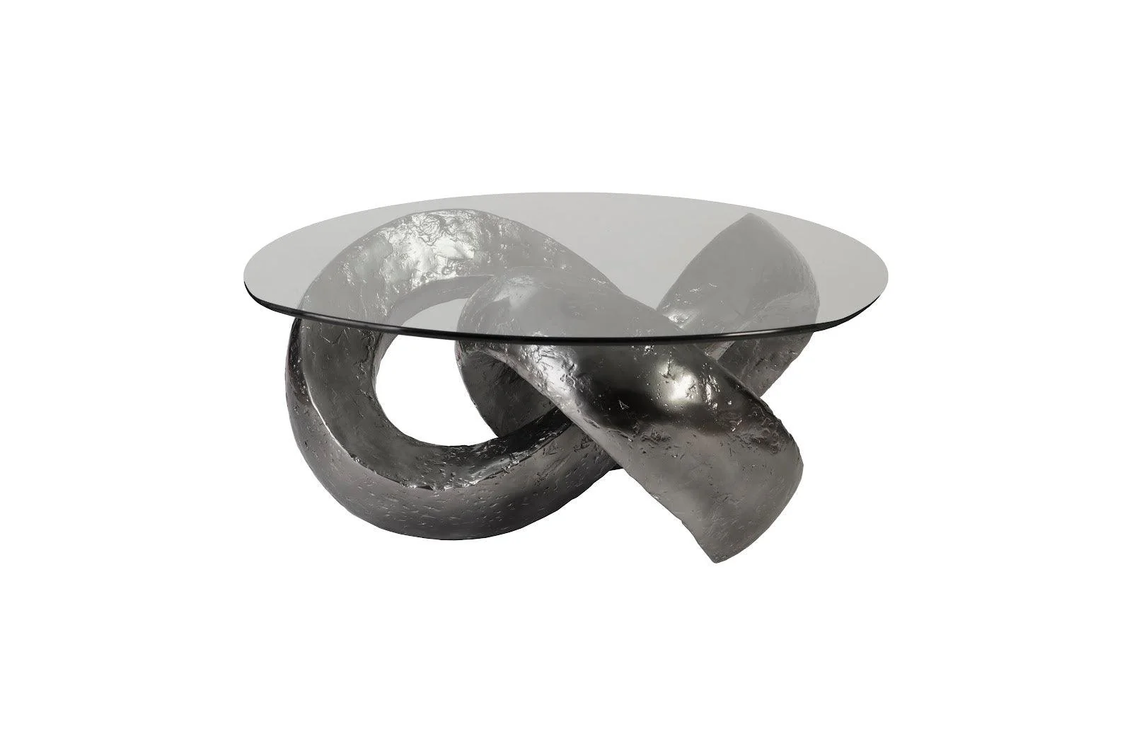Trifoil Coffee Table, Liquid Silver w/Glass - Remutear