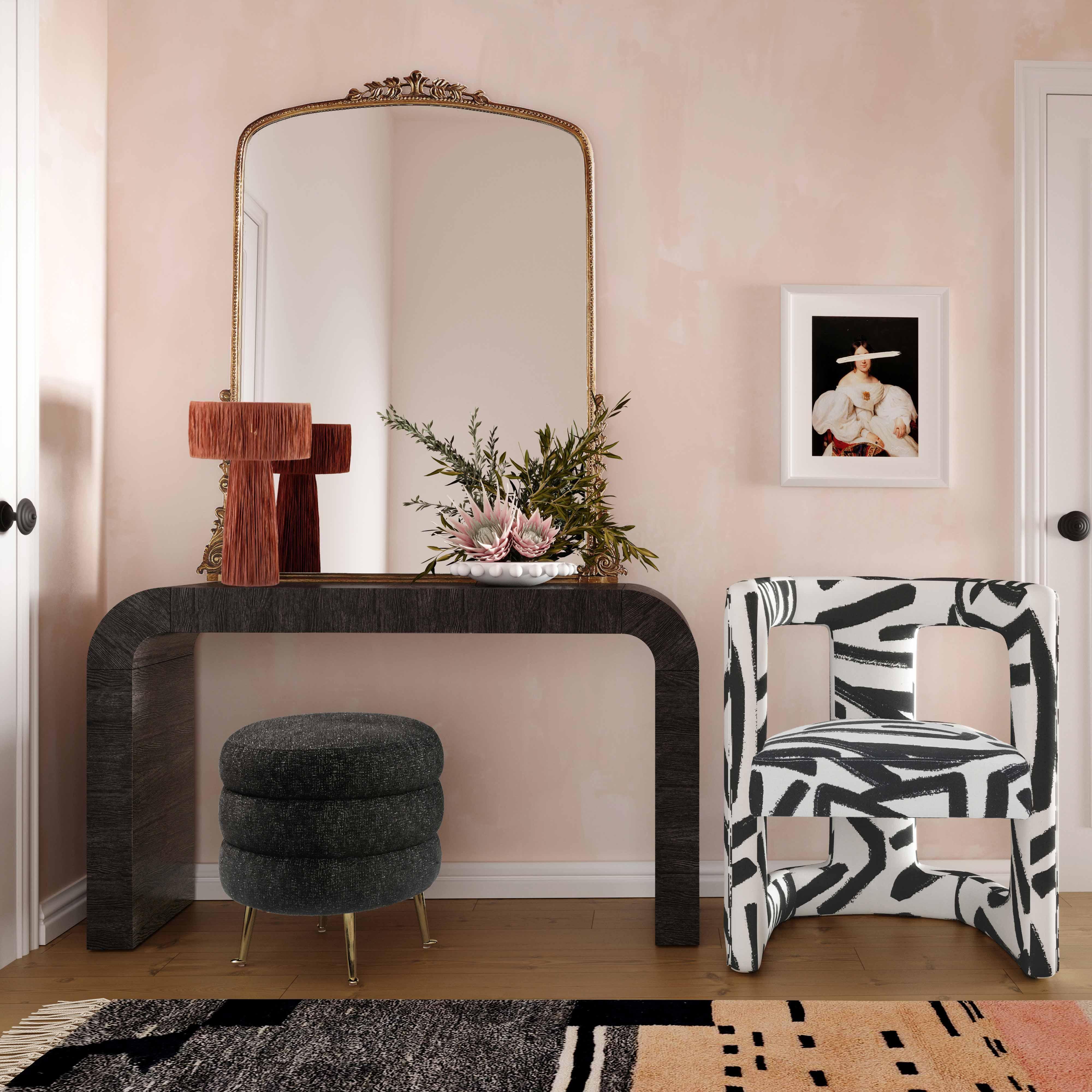 Ada Velvet Chair in Black Brushstroke Pattern - Remutear