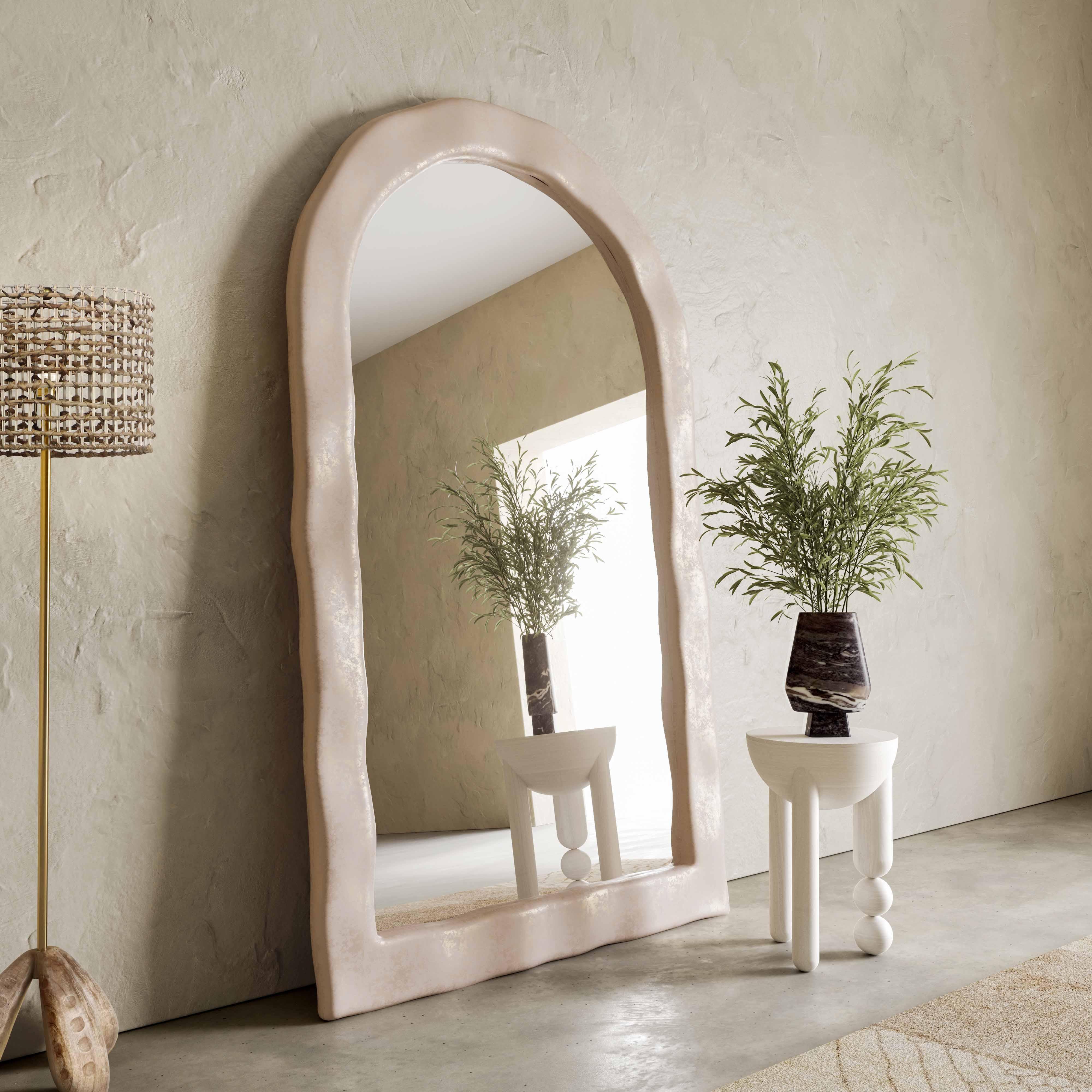 Kaia Cream Textured Floor Mirror - Remutear