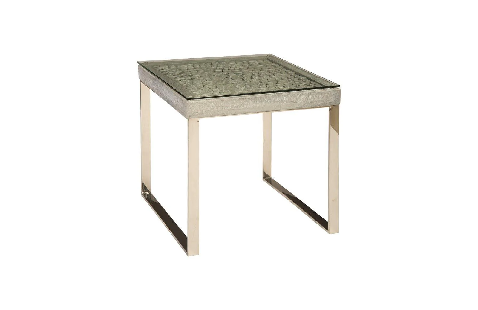 Driftwood Side Table, Wood, Glass, Stainless Steel Base, Scaff Finish - Remutear