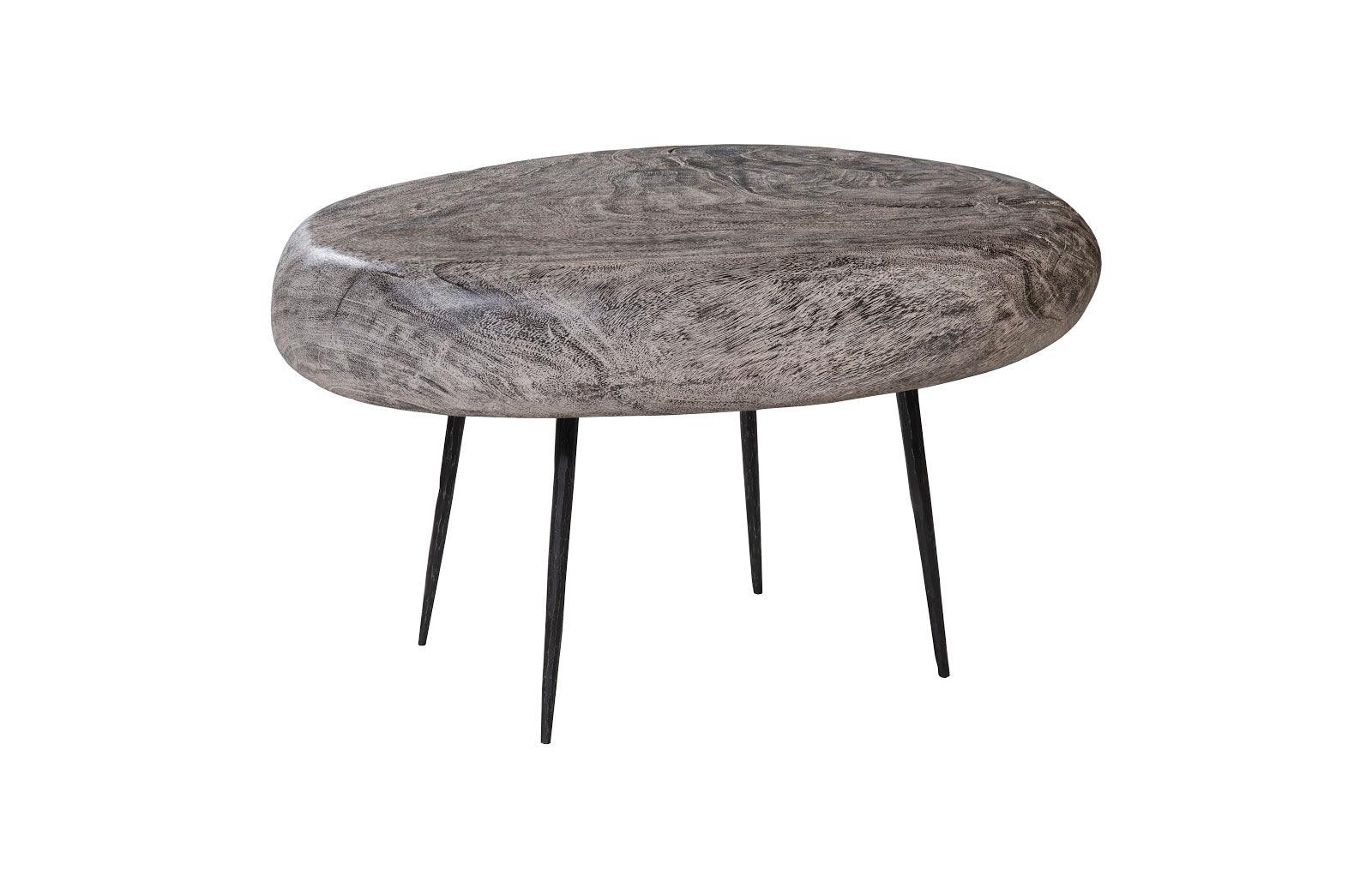 Skipping Stone Side Table, Gray Stone, Forged Legs - Remutear