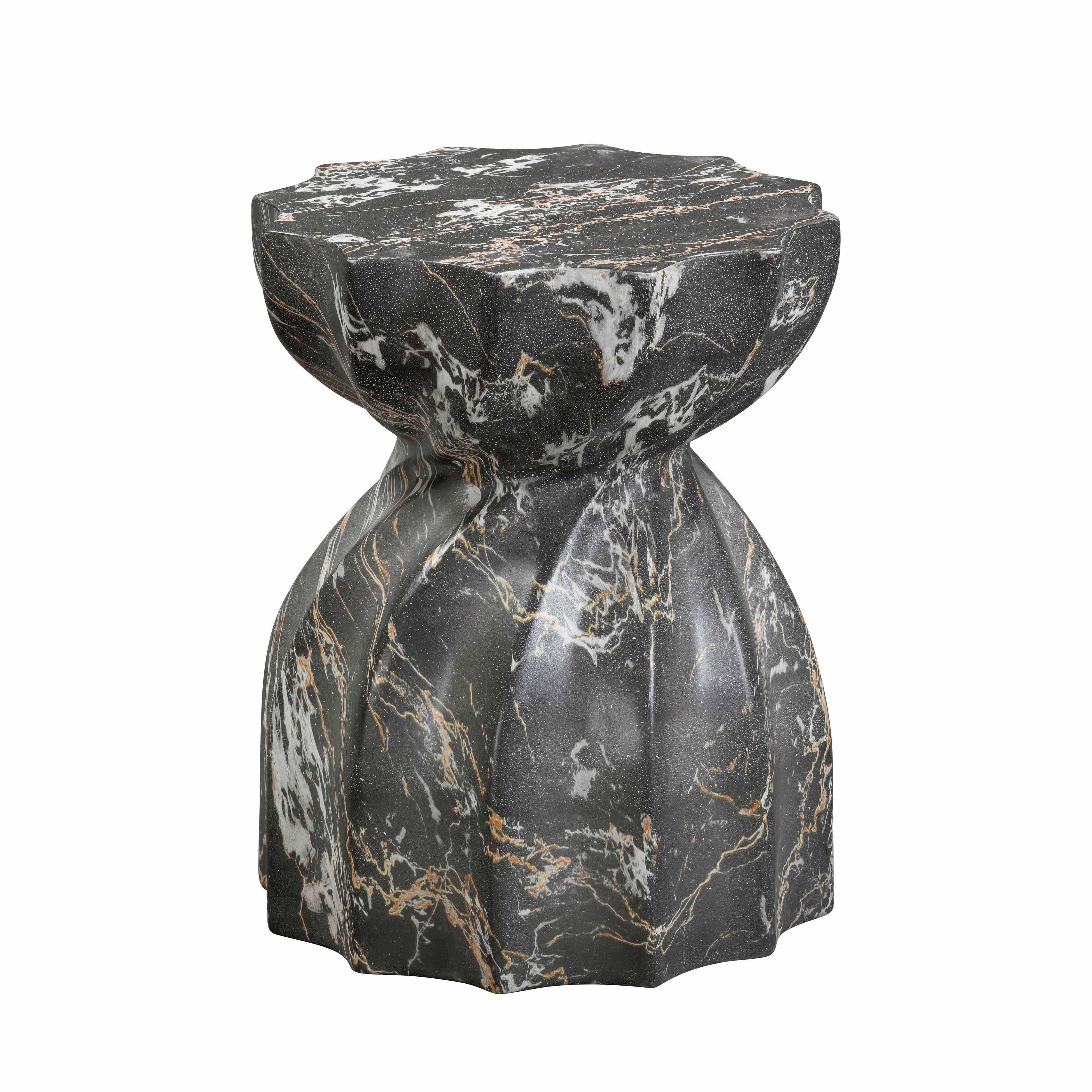 Turin Black Faux Marble Indoor / Outdoor Concrete Stool - Remutear