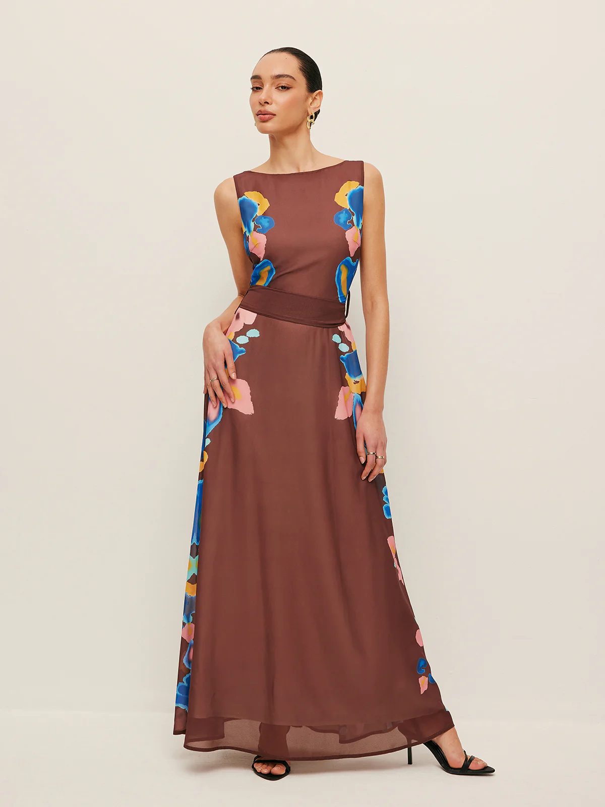 V-Back Bow Detail Printed Dress - Remutear