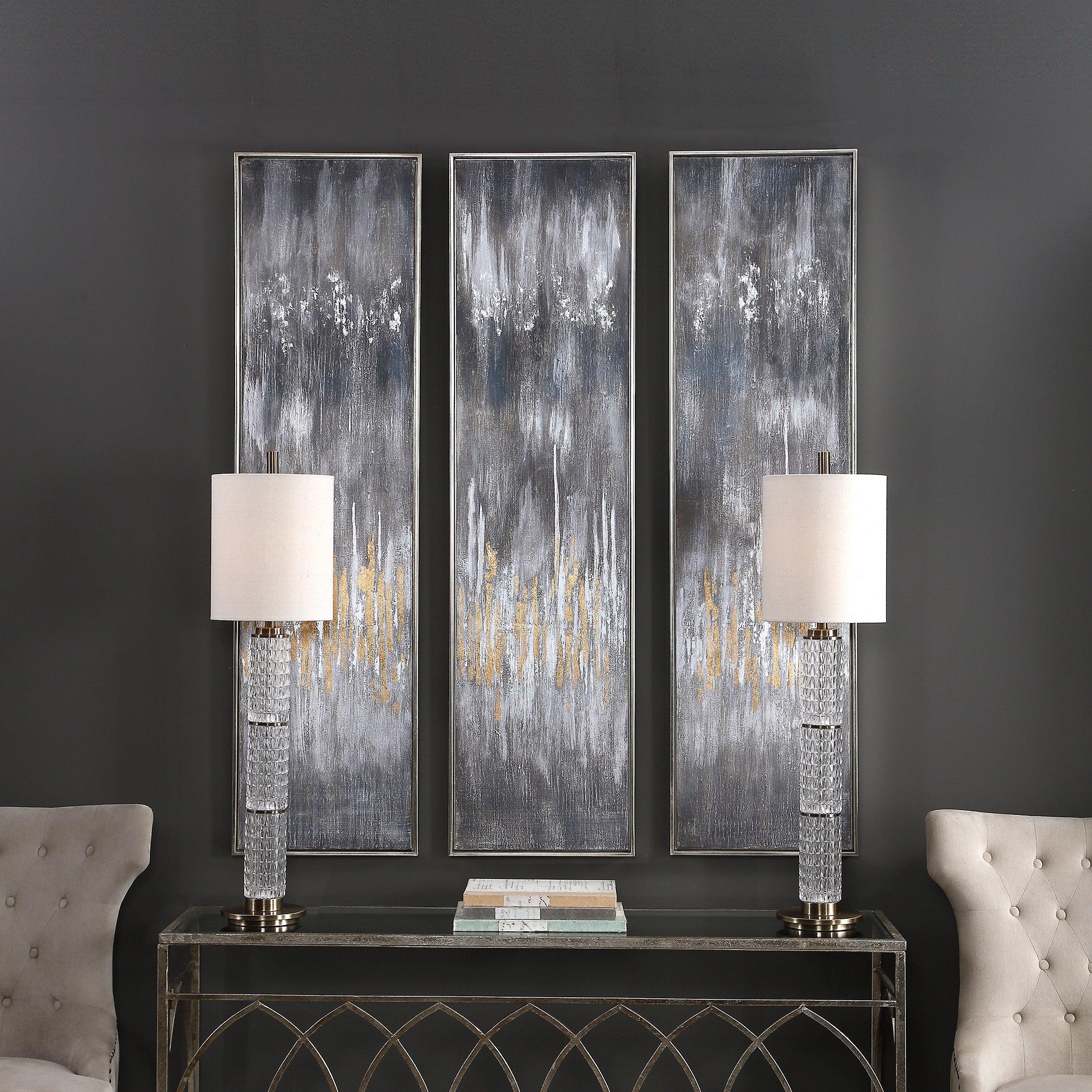 GRAY SHOWERS HAND PAINTED CANVASES, SET/3 - Remutear