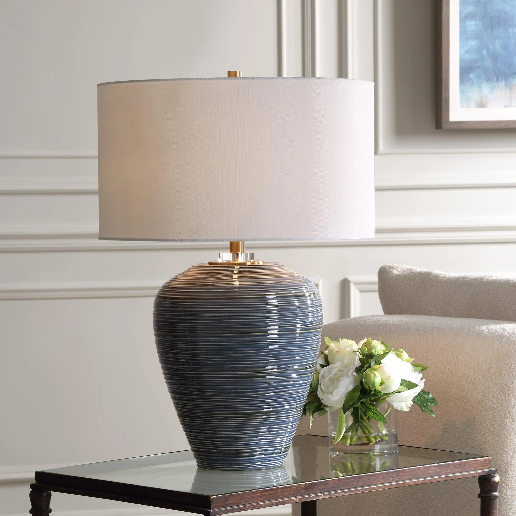 Moher Glossy Blue Table Lamp - Remutear