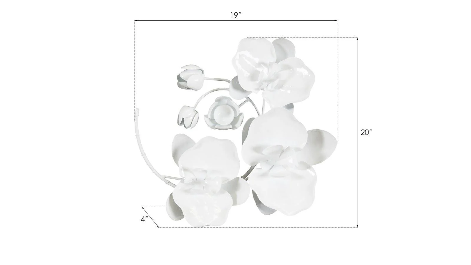 Orchid Sprig Wall Art, Small, Metal, White - Remutear