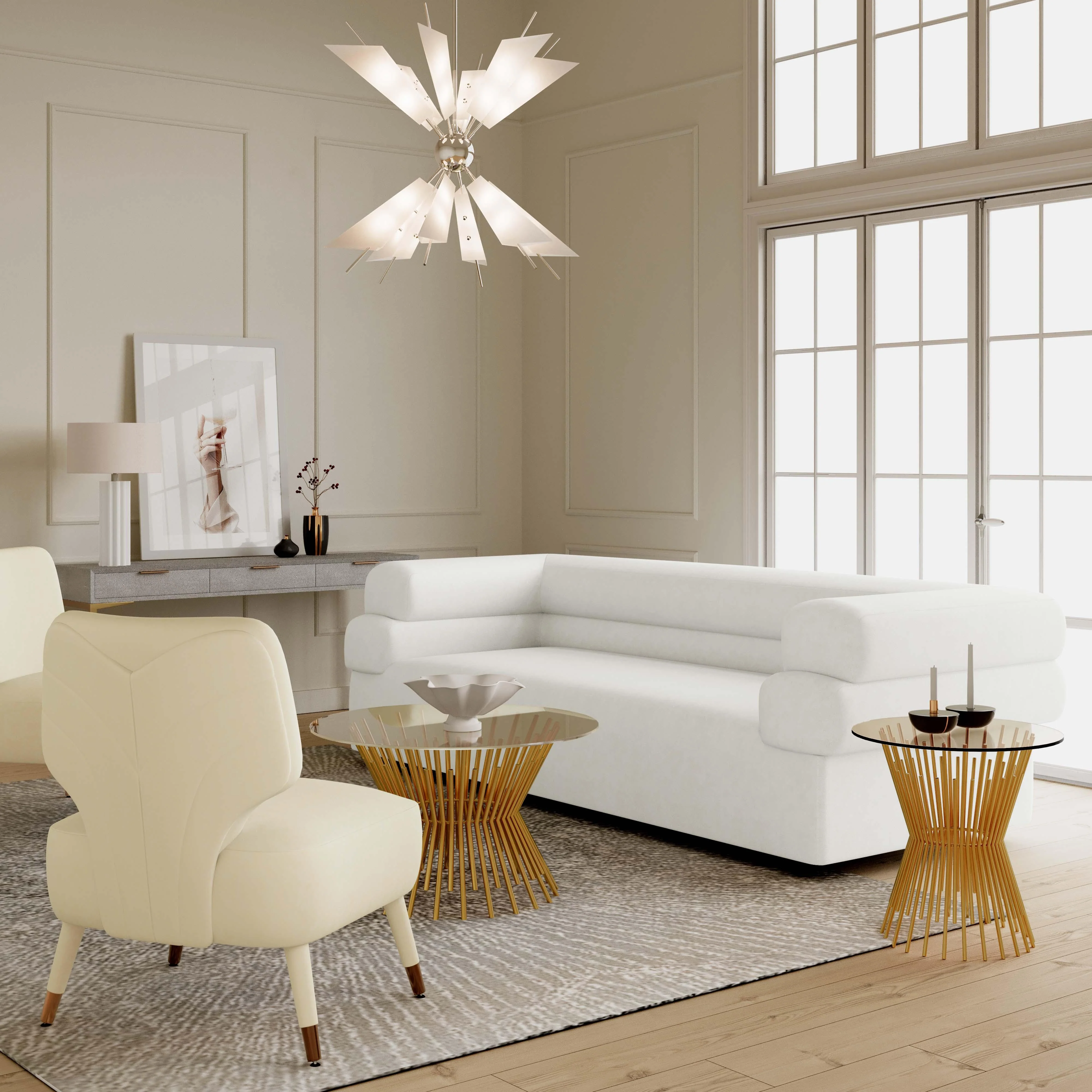 Elsa Cream Velvet Sofa - Remutear