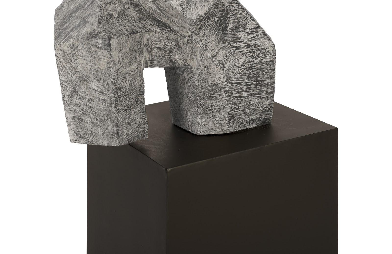 Tai Chi Arm Up Sculpture on Pedestal, Gray Stone Finish, Black - Remutear