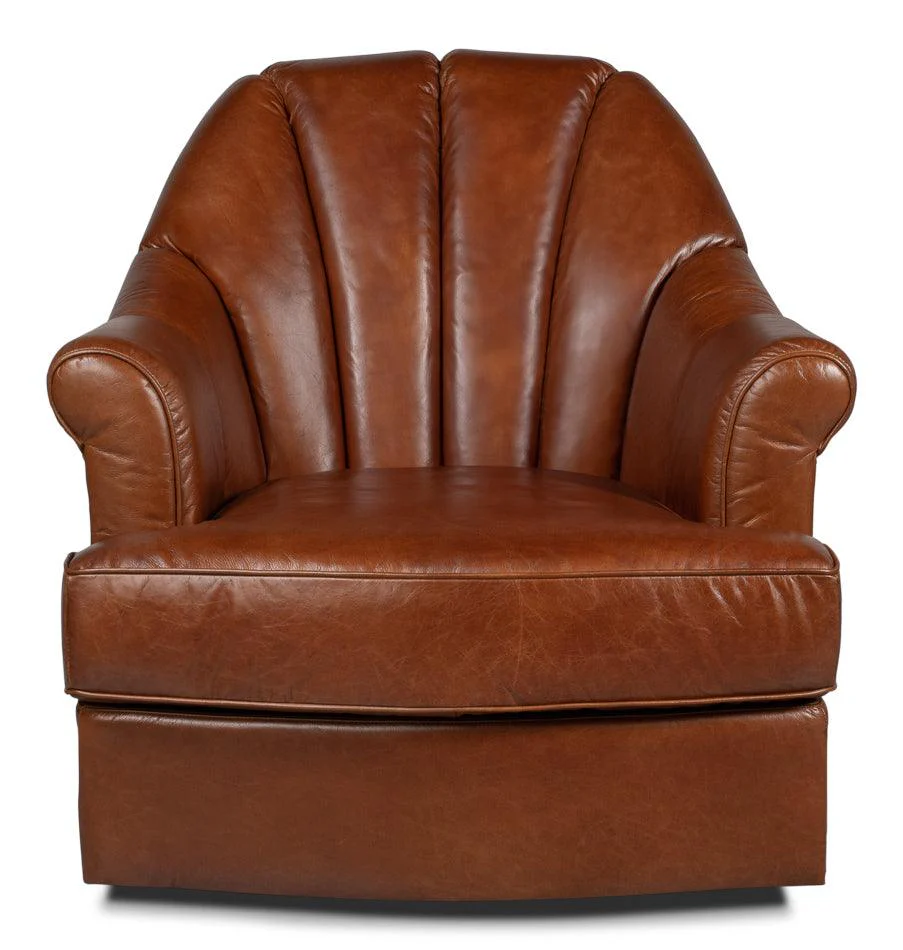 Scoth Swivel Chair In Distilled Leather - Remutear