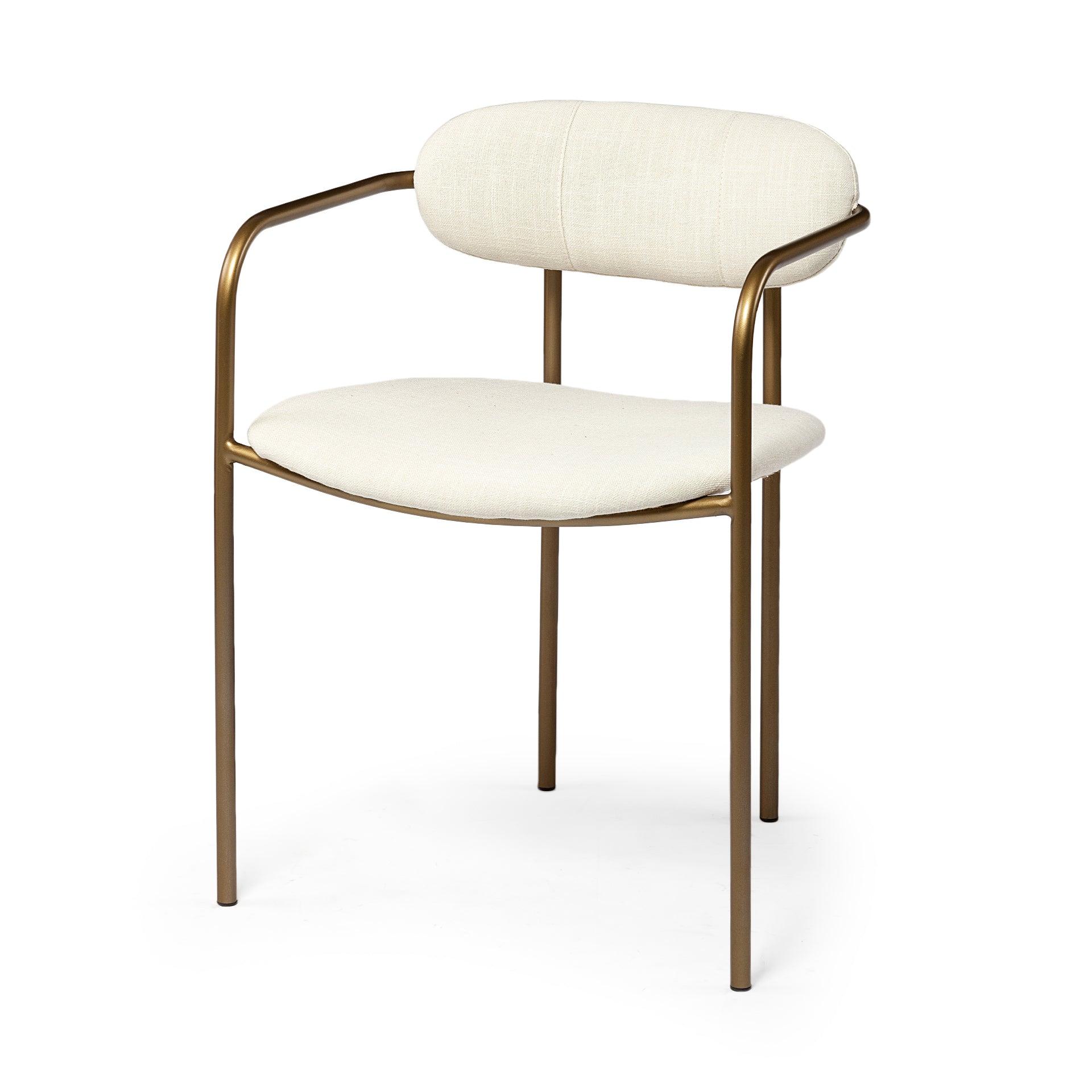 Parker I Cream Fabric Seat Gold Metal Frame Dining Chair - Set of 2 - Remutear