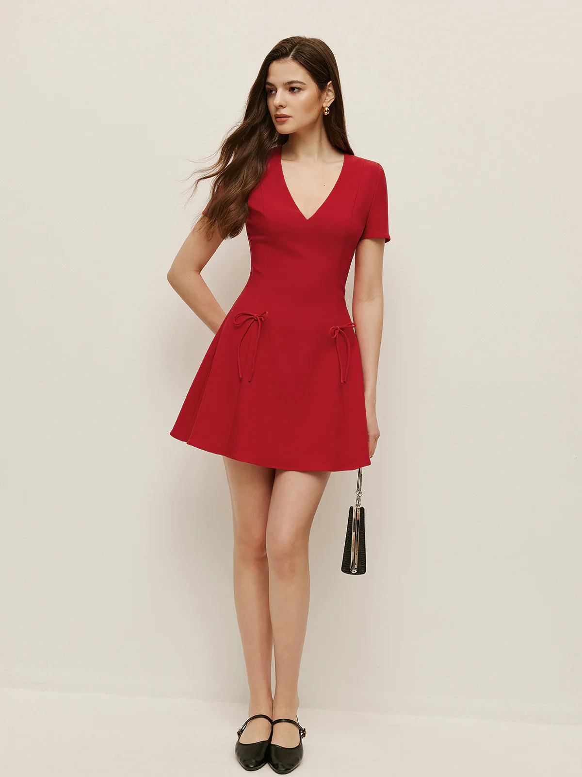 Bow Detail V-Neck Dress - Remutear