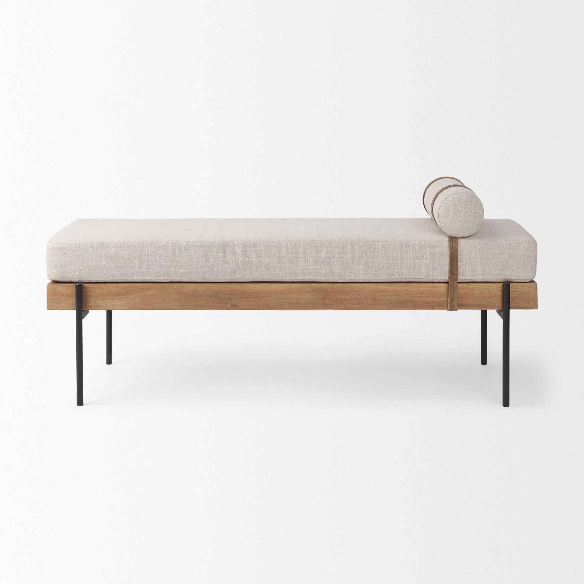 Colburne Cream Fabric w/Brown Wood Bench - Remutear